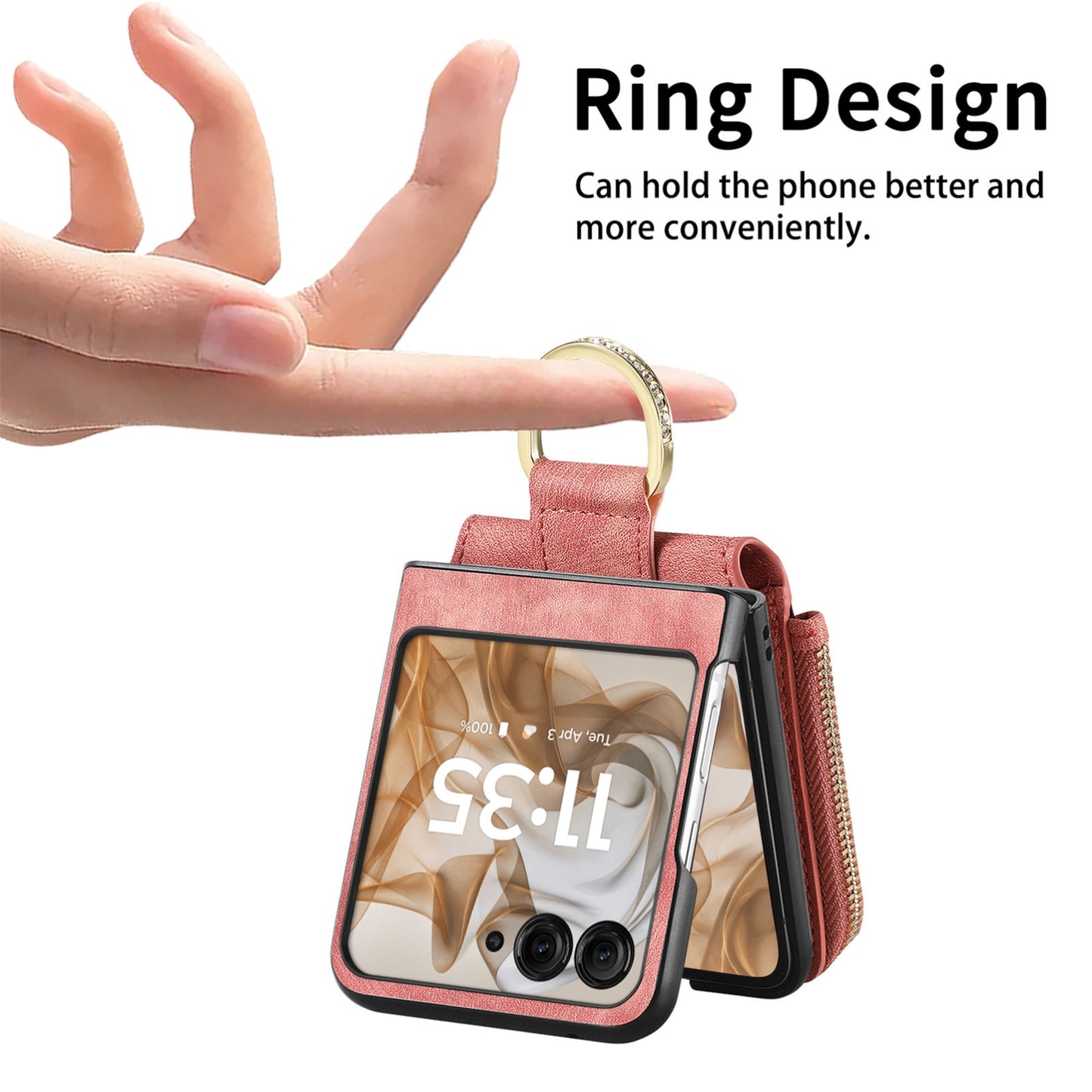 For Motorola Razr 50 Ultra Retro Ring Vertical Zipper Wallet Phone Case(Pink)