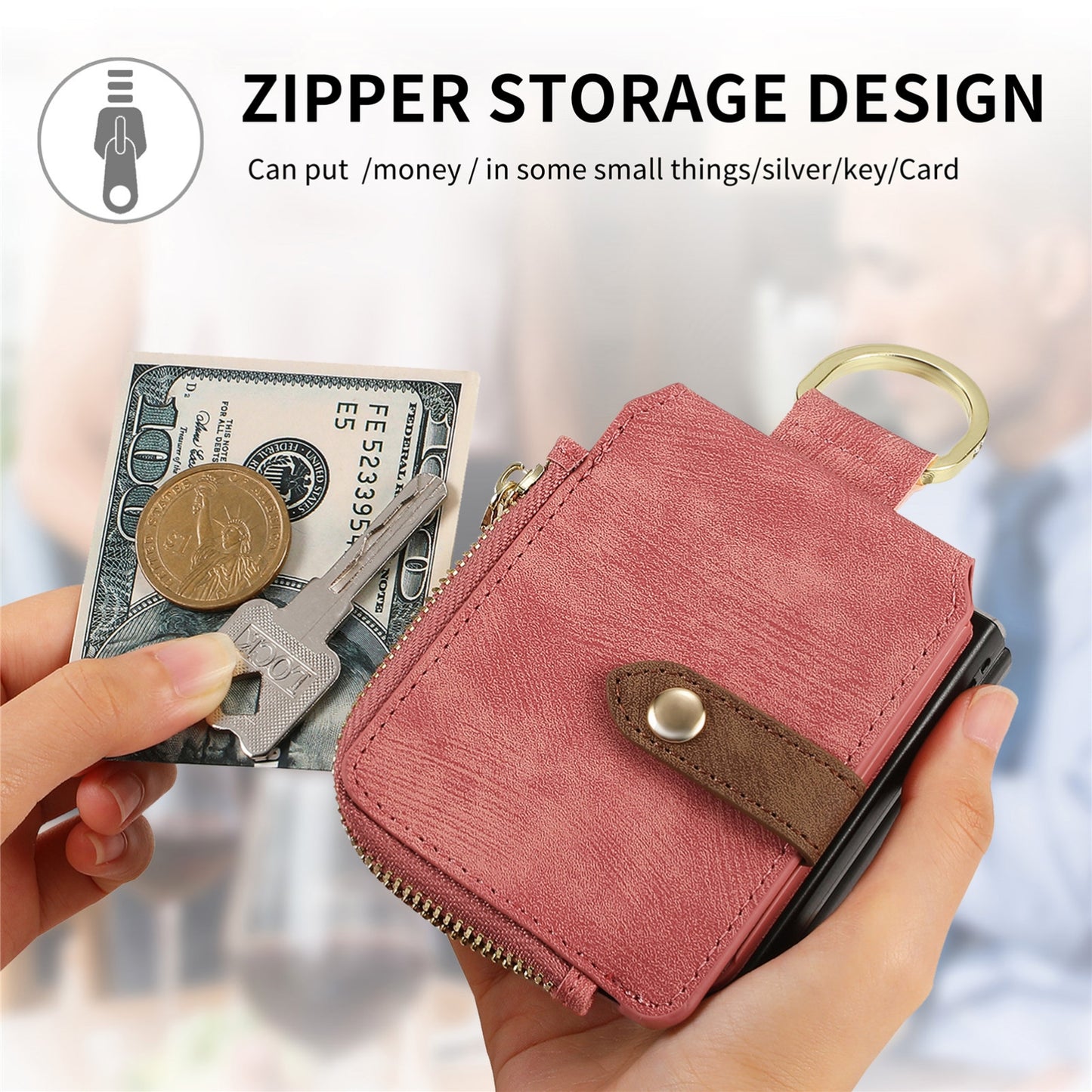 For Motorola Razr 50 Ultra Retro Ring Vertical Zipper Wallet Phone Case(Pink)