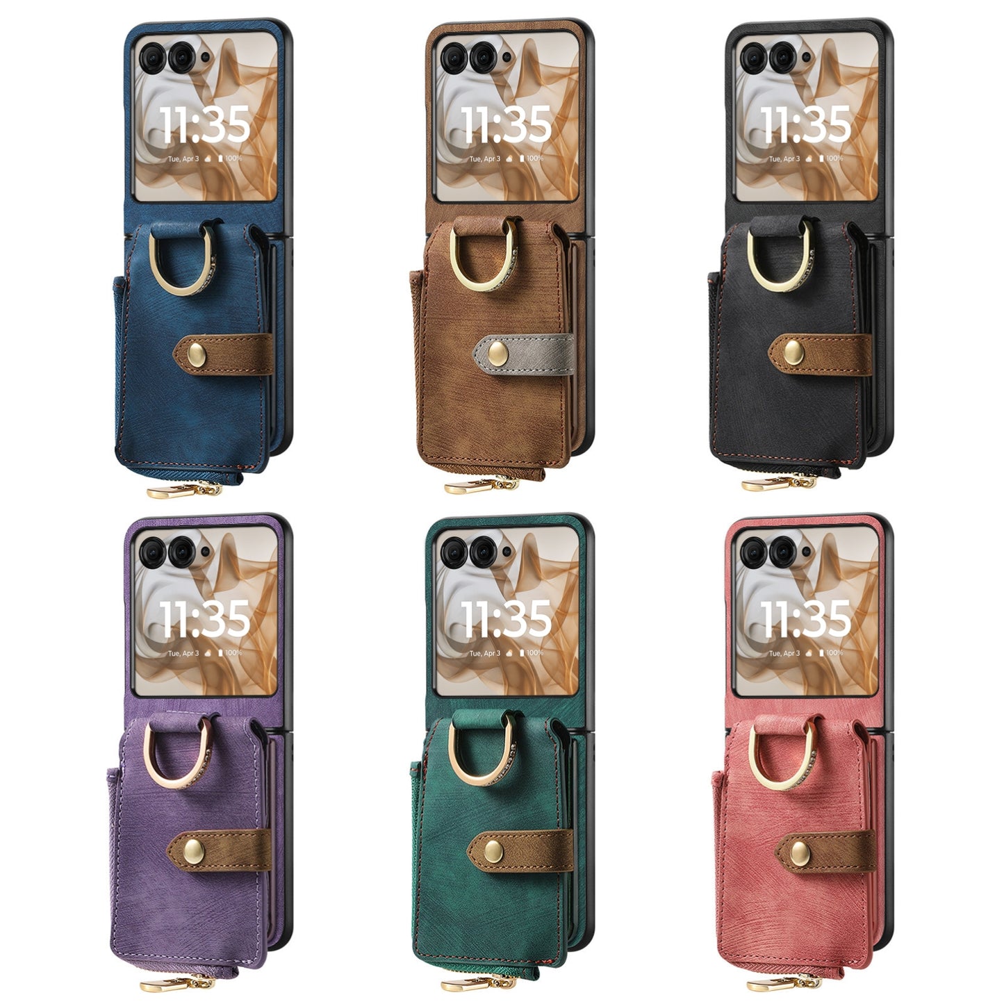 For Motorola Razr 50 Ultra Retro Ring Vertical Zipper Wallet Phone Case(Brown)