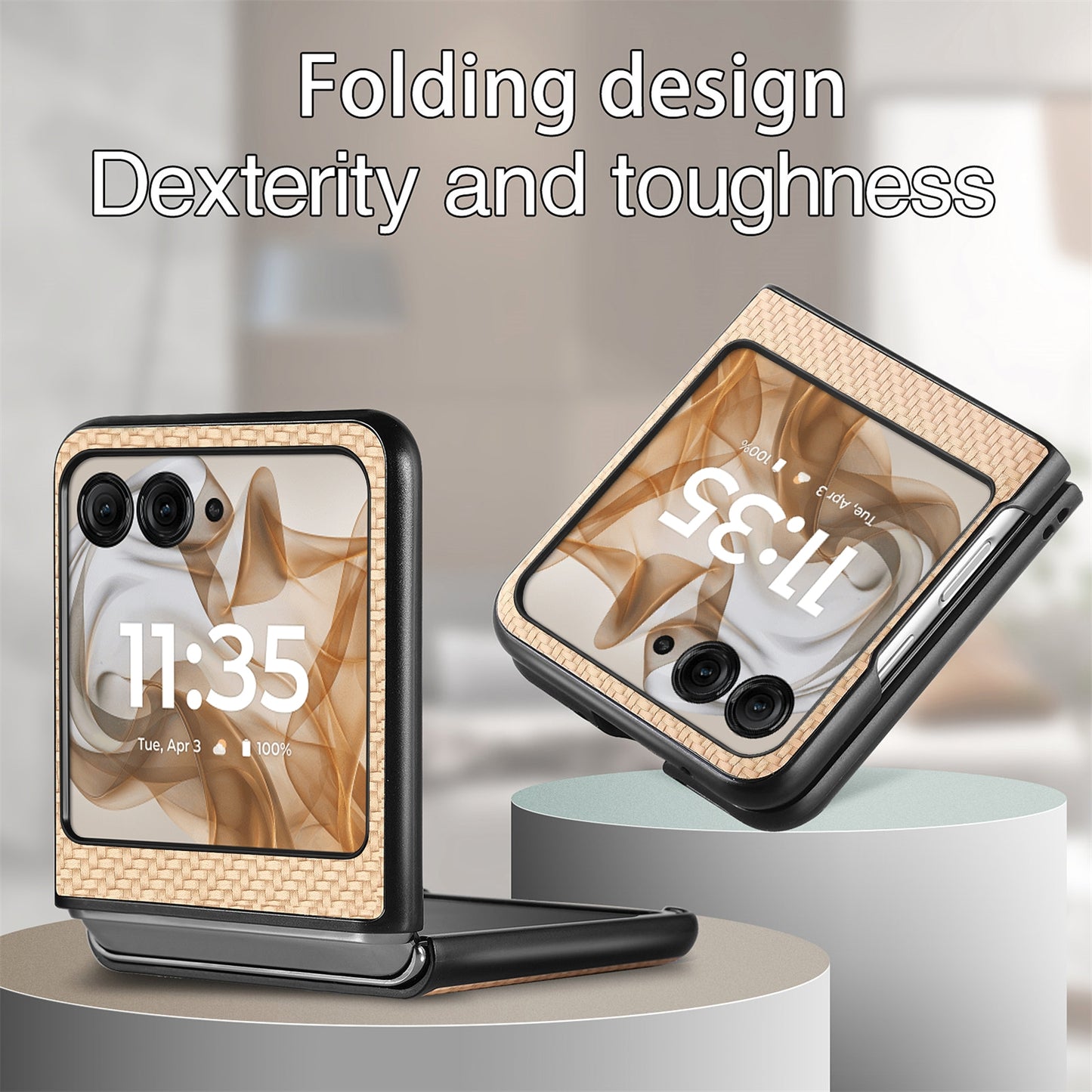 For Motorola Razr 50 Ultra Carbon Fiber Texture Leather Back Phone Case(Khaki)