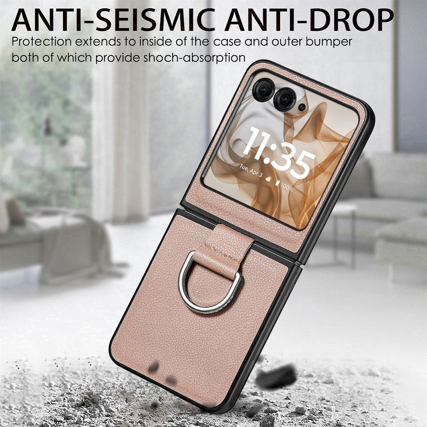 For Motorola Razr 50 Ultra Litchi Texture Leather Ring Fold Phone Case(Gray)