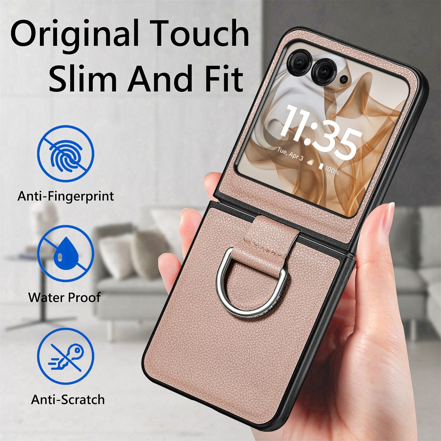 For Motorola Razr 50 Ultra Litchi Texture Leather Ring Fold Phone Case(Gray)