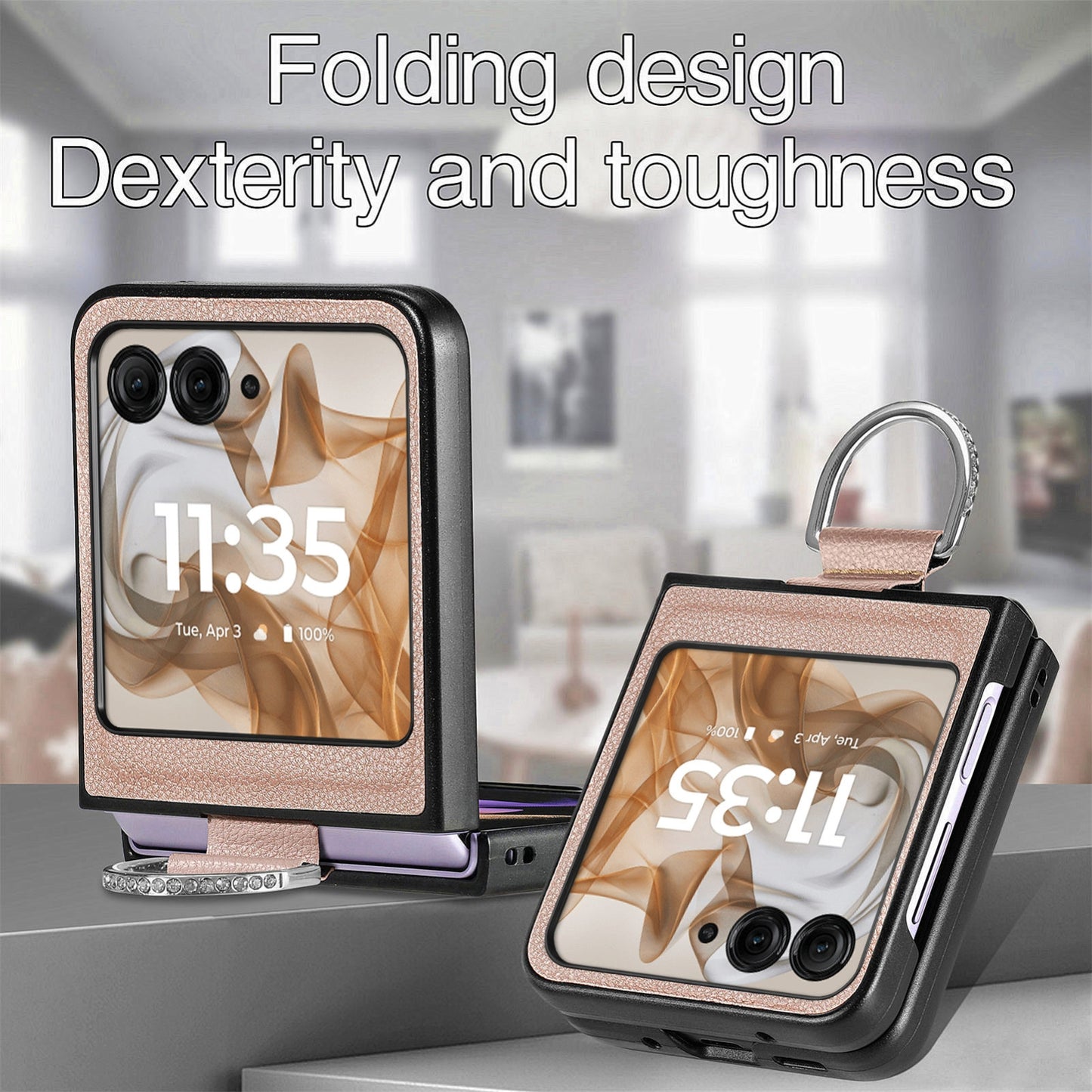 For Motorola Razr 50 Ultra Litchi Texture Leather Ring Fold Phone Case(Gray)