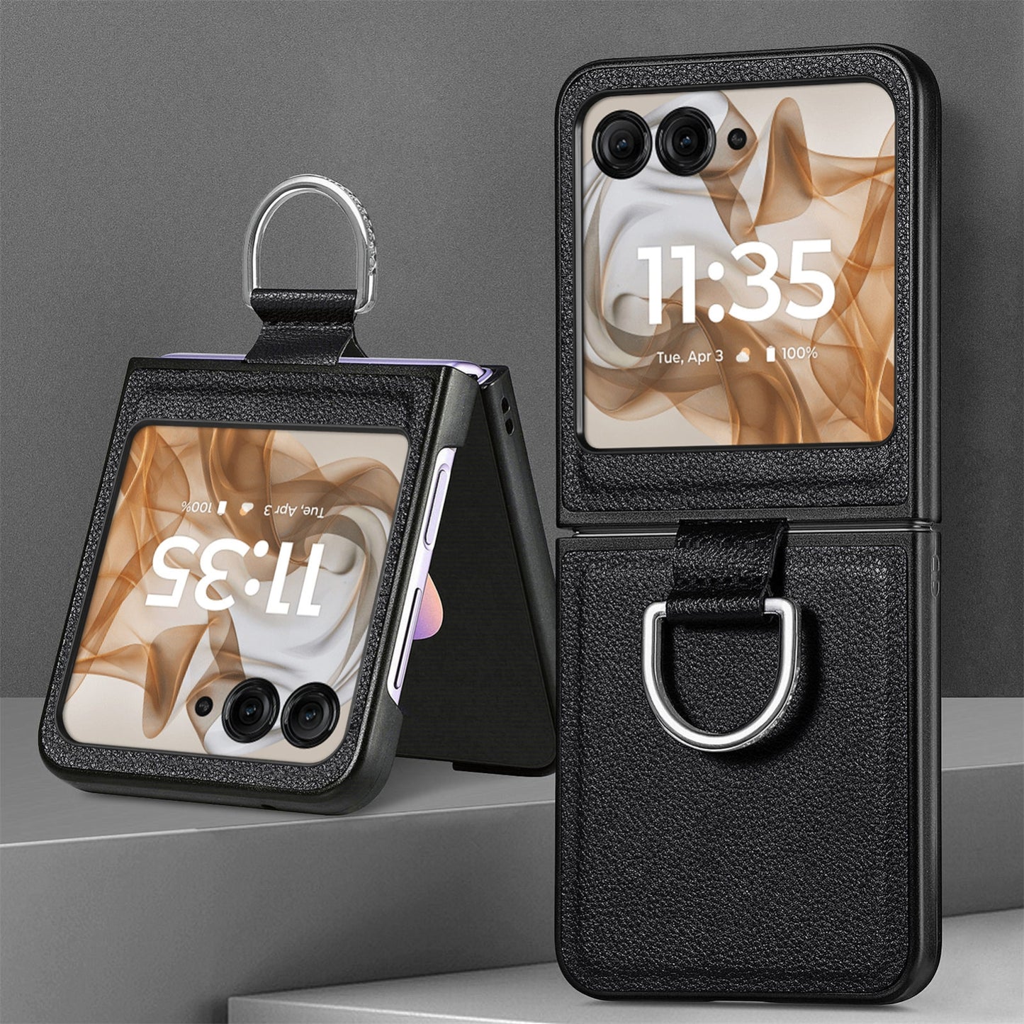 For Motorola Razr 50 Ultra Litchi Texture Leather Ring Fold Phone Case(Black)