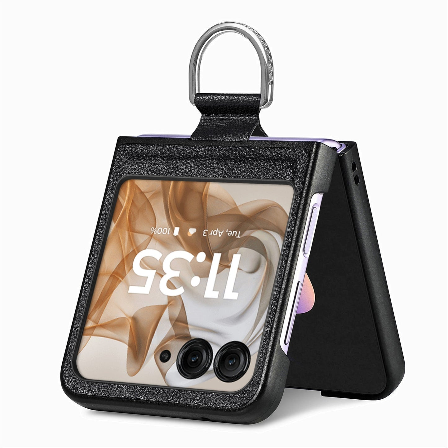 For Motorola Razr 50 Ultra Litchi Texture Leather Ring Fold Phone Case(Black)