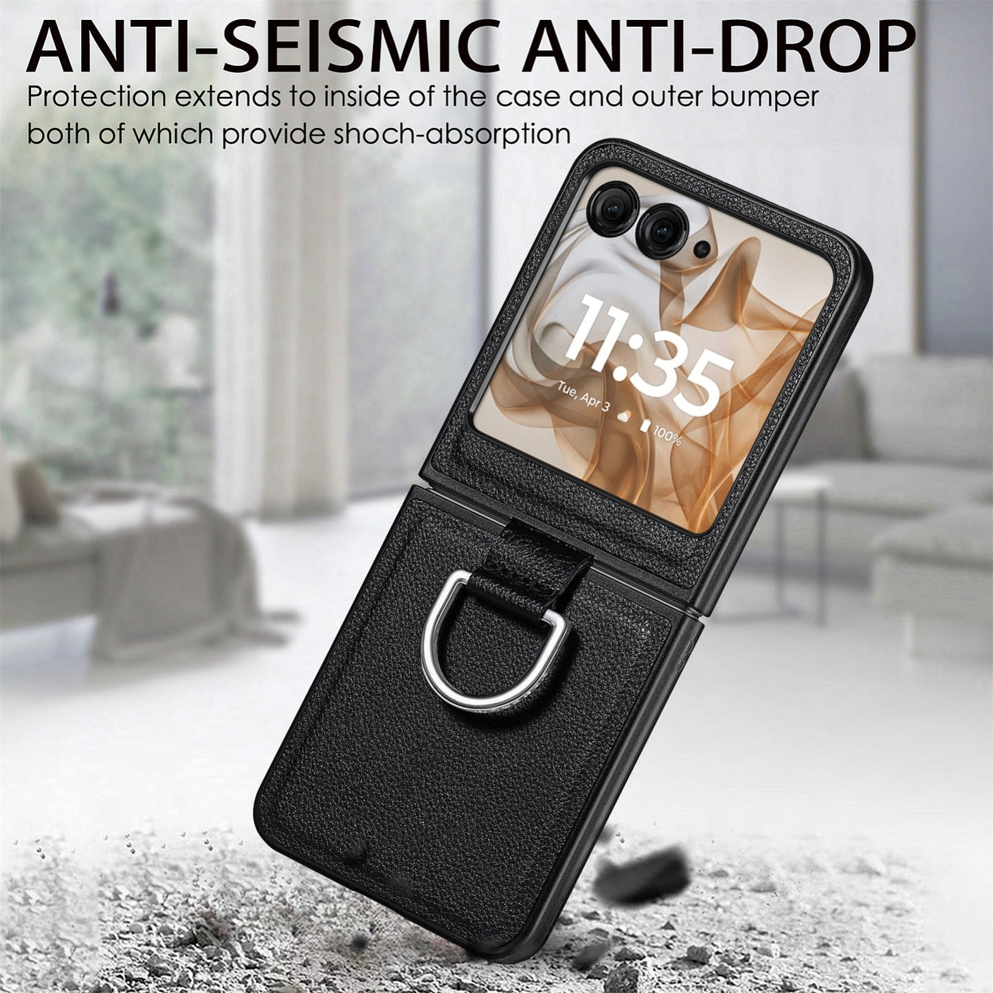 For Motorola Razr 50 Ultra Litchi Texture Leather Ring Fold Phone Case(Black)