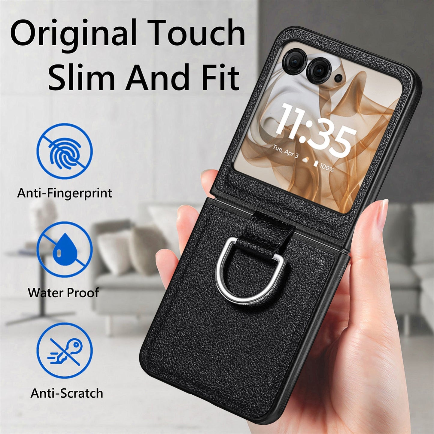 For Motorola Razr 50 Ultra Litchi Texture Leather Ring Fold Phone Case(Black)