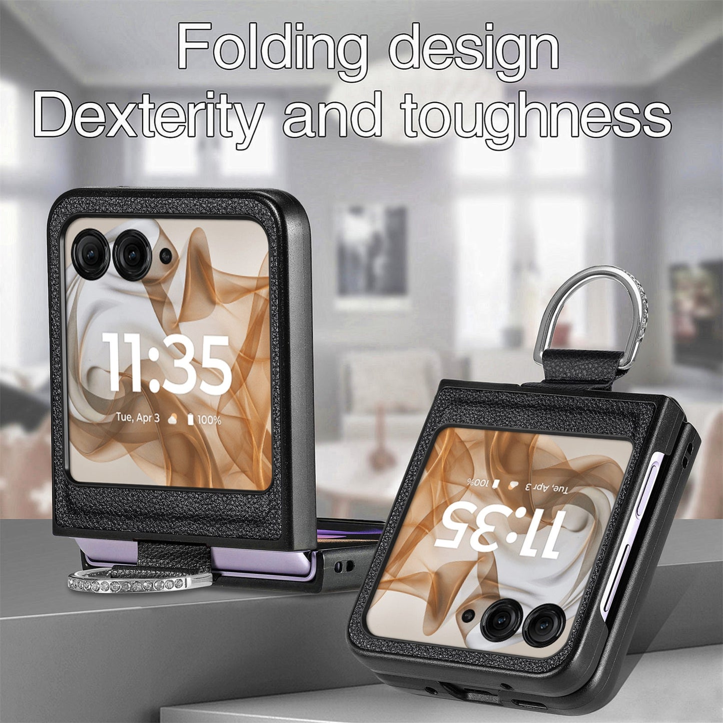 For Motorola Razr 50 Ultra Litchi Texture Leather Ring Fold Phone Case(Black)