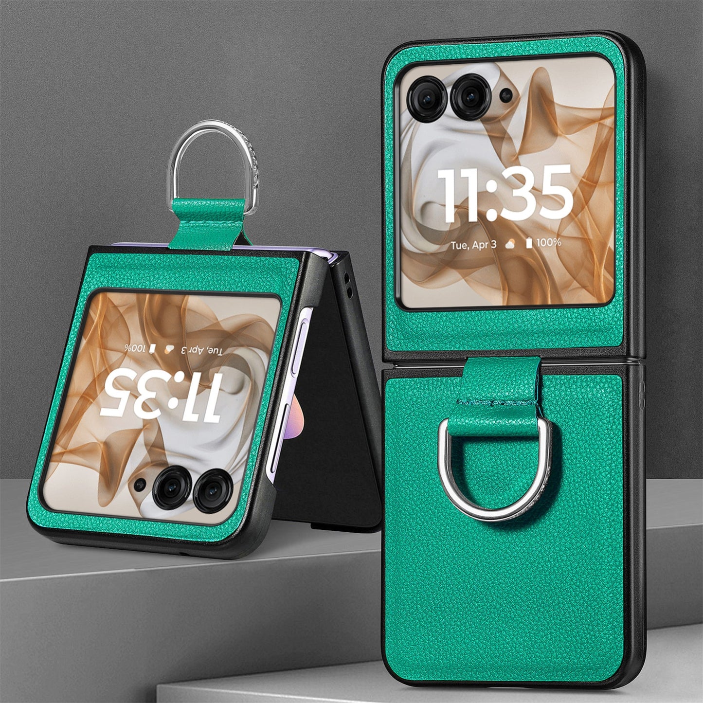 For Motorola Razr 50 Ultra Litchi Texture Leather Ring Fold Phone Case(Green)