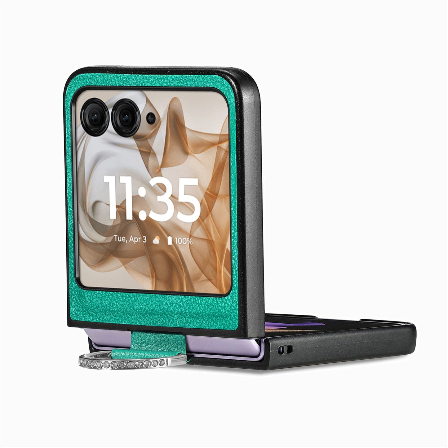 For Motorola Razr 50 Ultra Litchi Texture Leather Ring Fold Phone Case(Green)