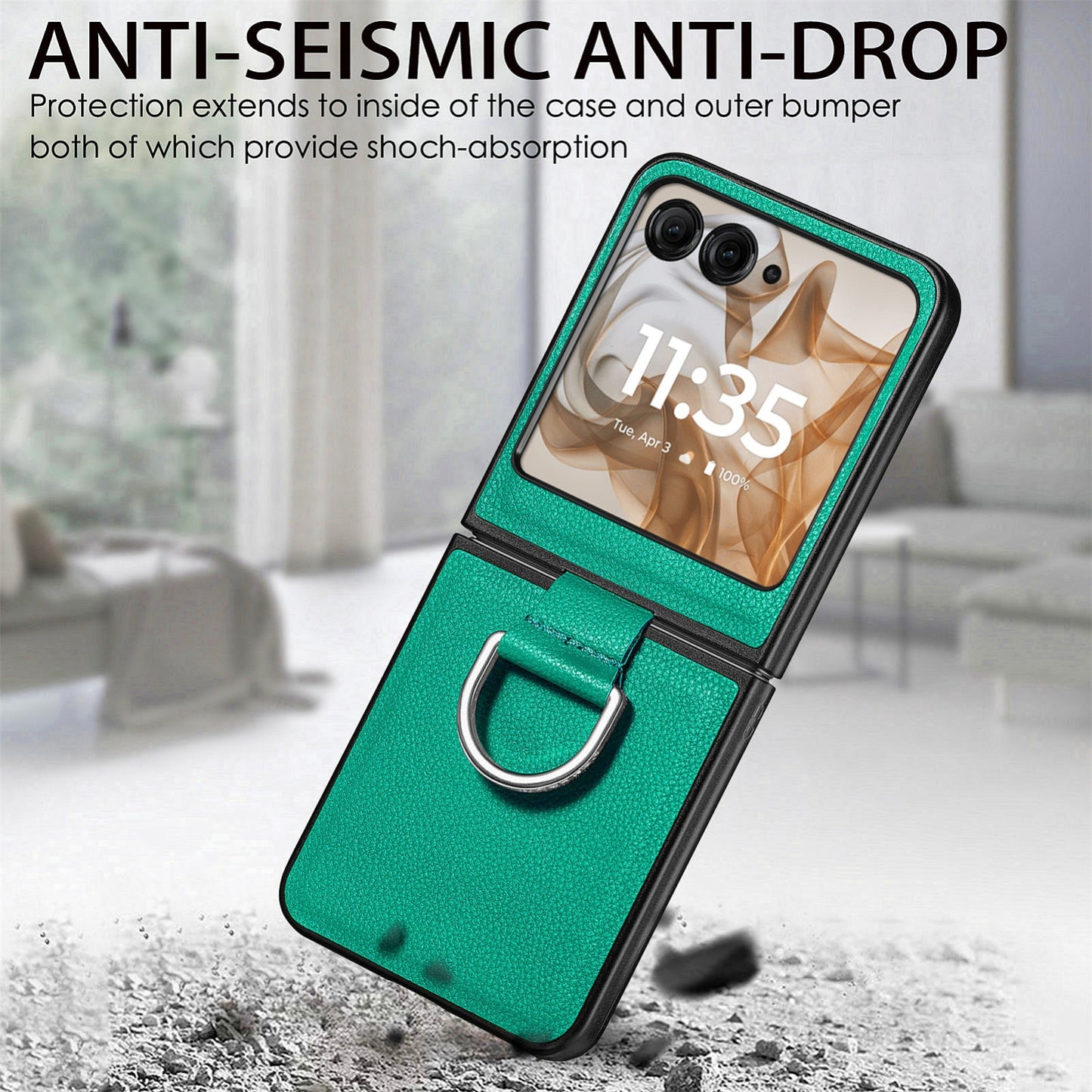 For Motorola Razr 50 Ultra Litchi Texture Leather Ring Fold Phone Case(Green)