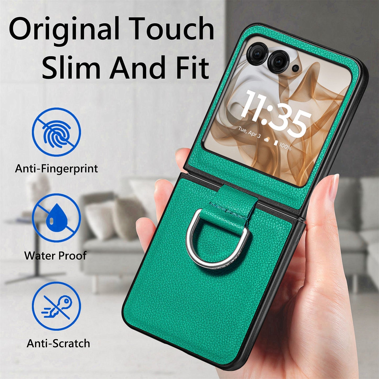 For Motorola Razr 50 Ultra Litchi Texture Leather Ring Fold Phone Case(Green)