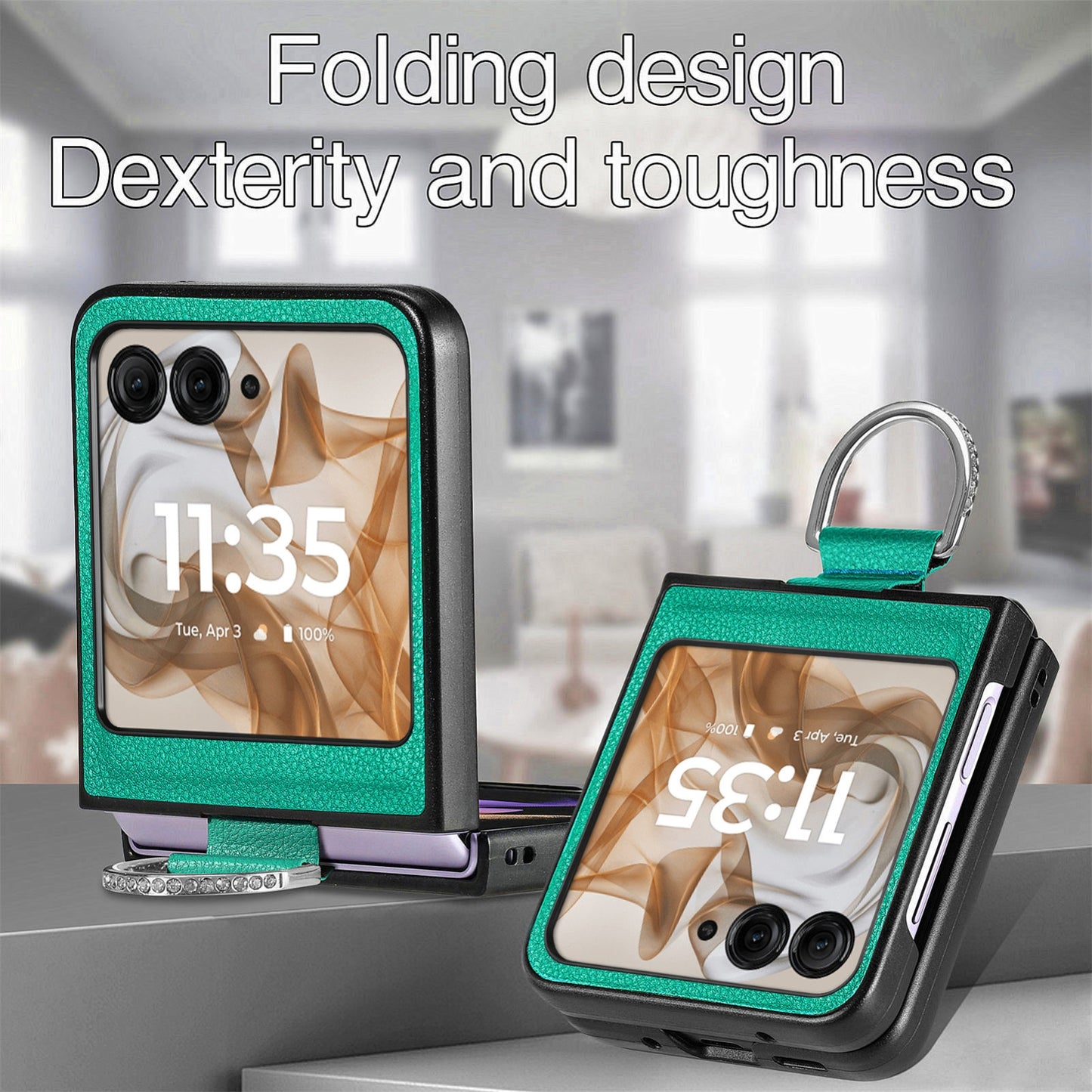 For Motorola Razr 50 Ultra Litchi Texture Leather Ring Fold Phone Case(Green)