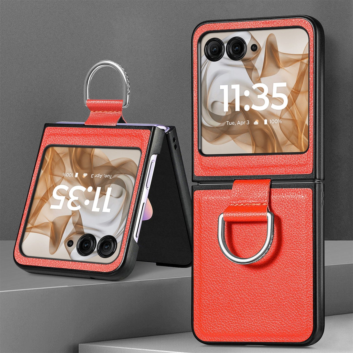 For Motorola Razr 50 Ultra Litchi Texture Leather Ring Fold Phone Case(Orange)