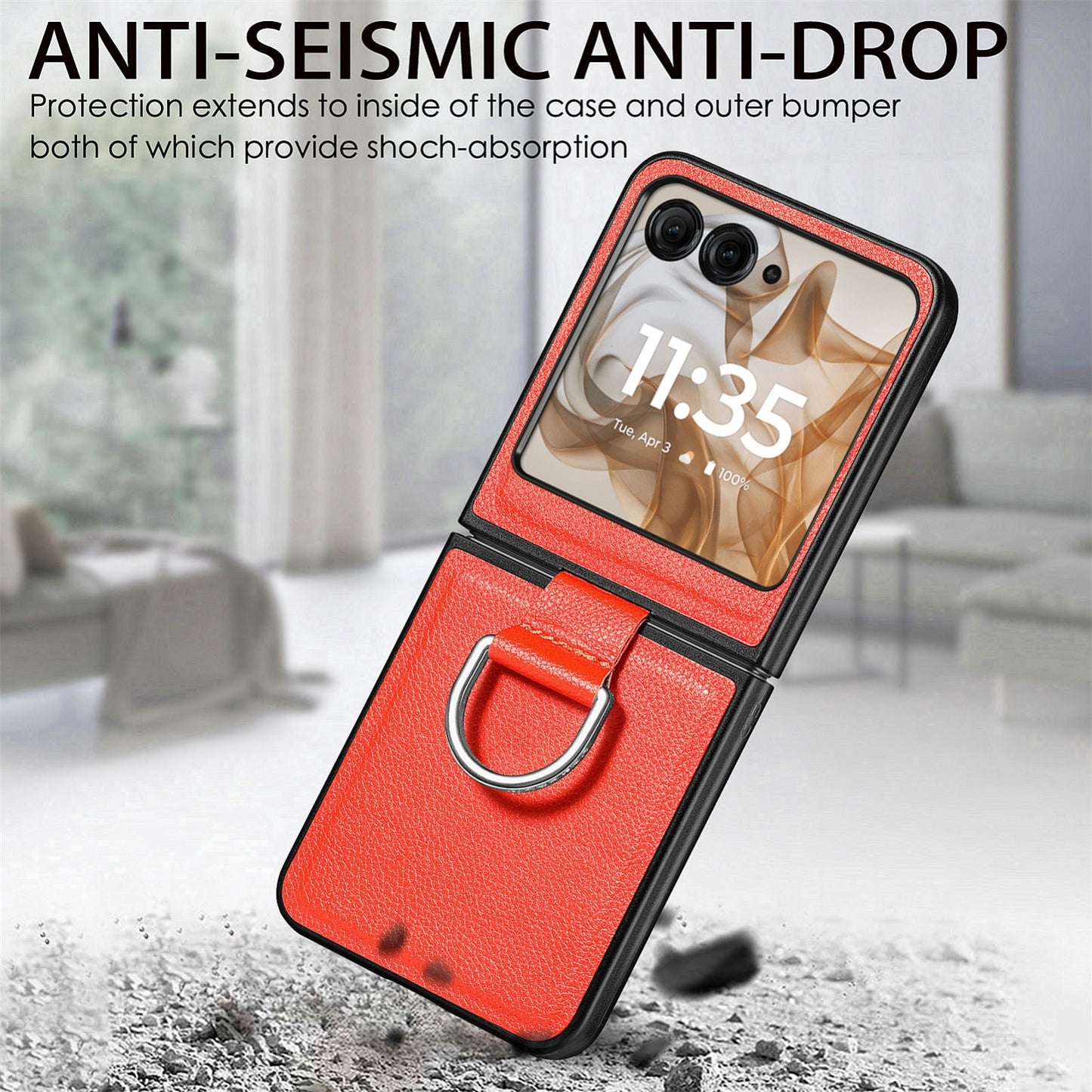 For Motorola Razr 50 Ultra Litchi Texture Leather Ring Fold Phone Case(Orange)