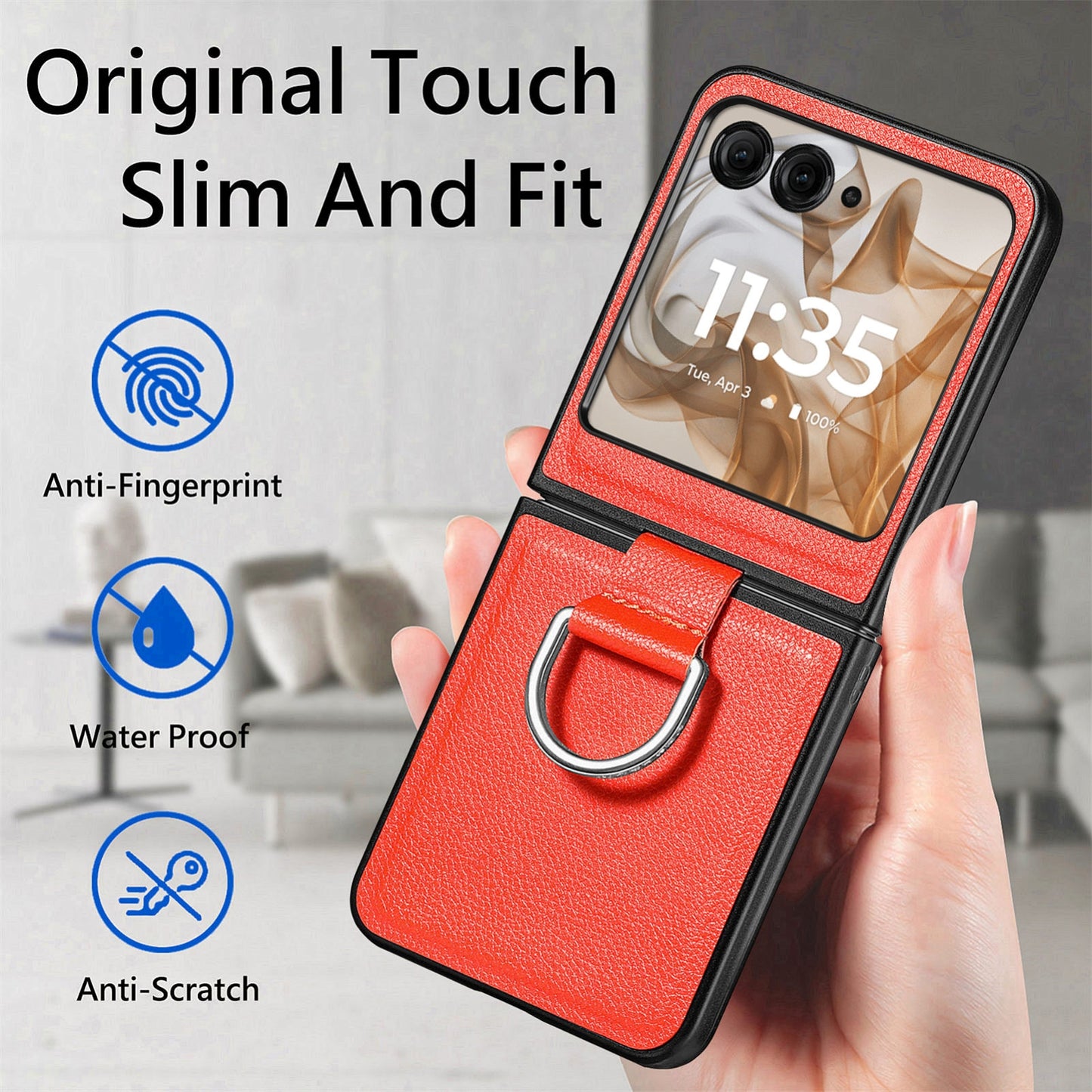 For Motorola Razr 50 Ultra Litchi Texture Leather Ring Fold Phone Case(Orange)