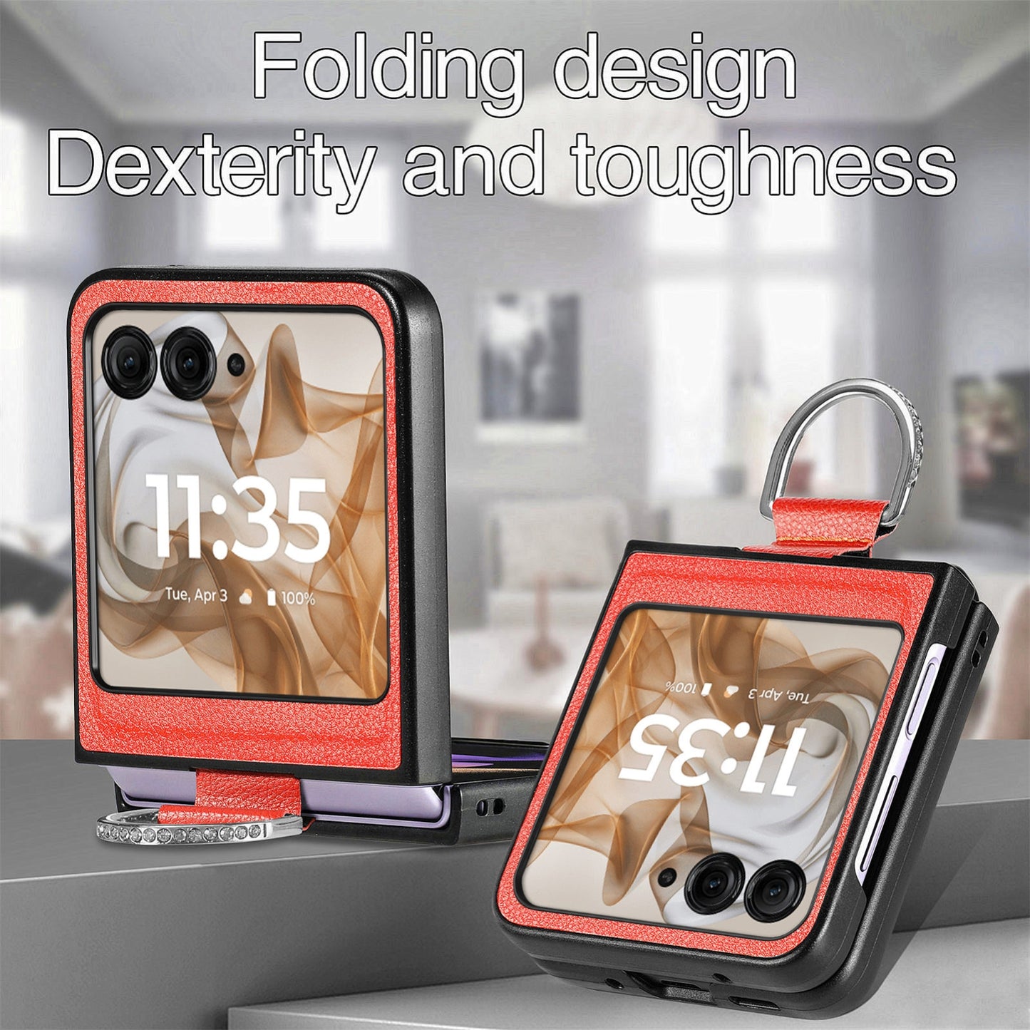 For Motorola Razr 50 Ultra Litchi Texture Leather Ring Fold Phone Case(Orange)