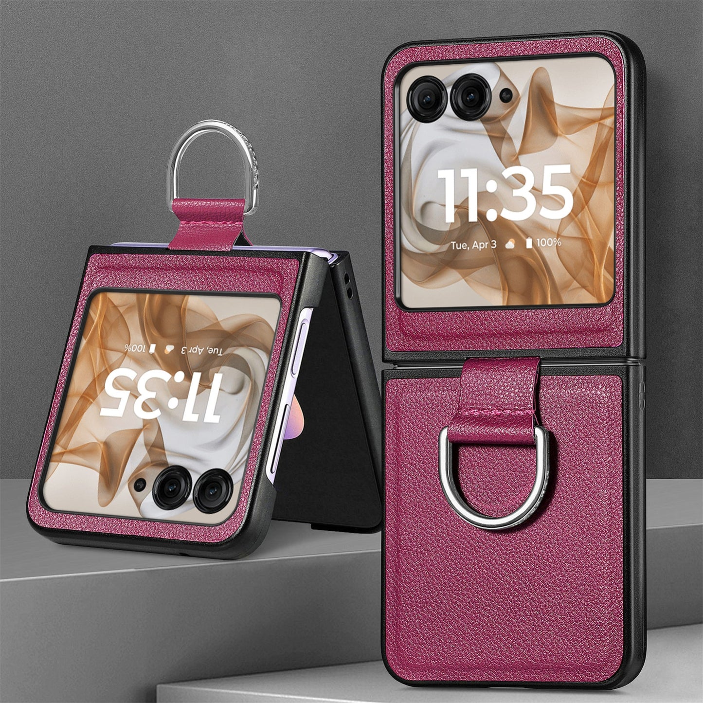 For Motorola Razr 50 Ultra Litchi Texture Leather Ring Fold Phone Case(Purple)