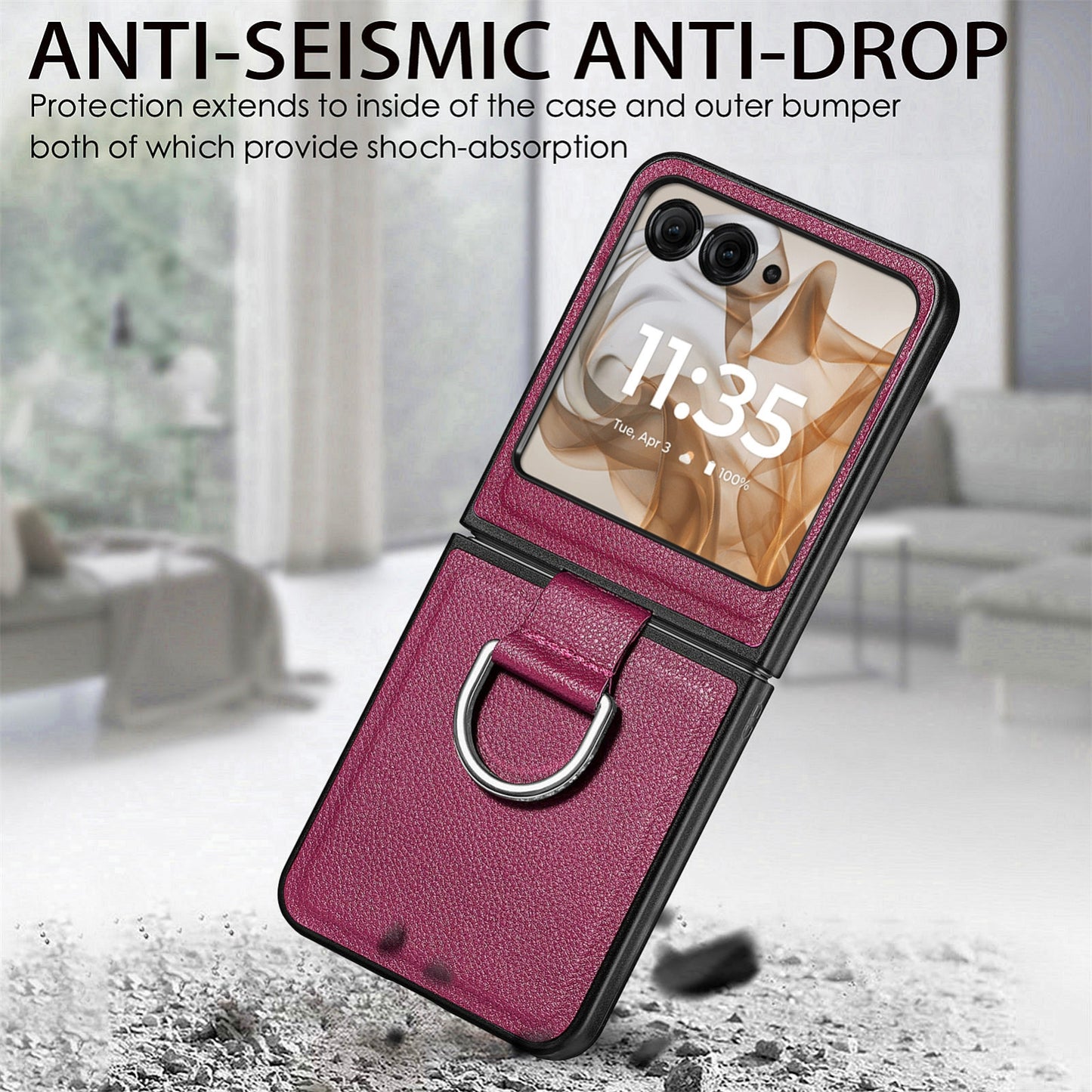 For Motorola Razr 50 Ultra Litchi Texture Leather Ring Fold Phone Case(Purple)