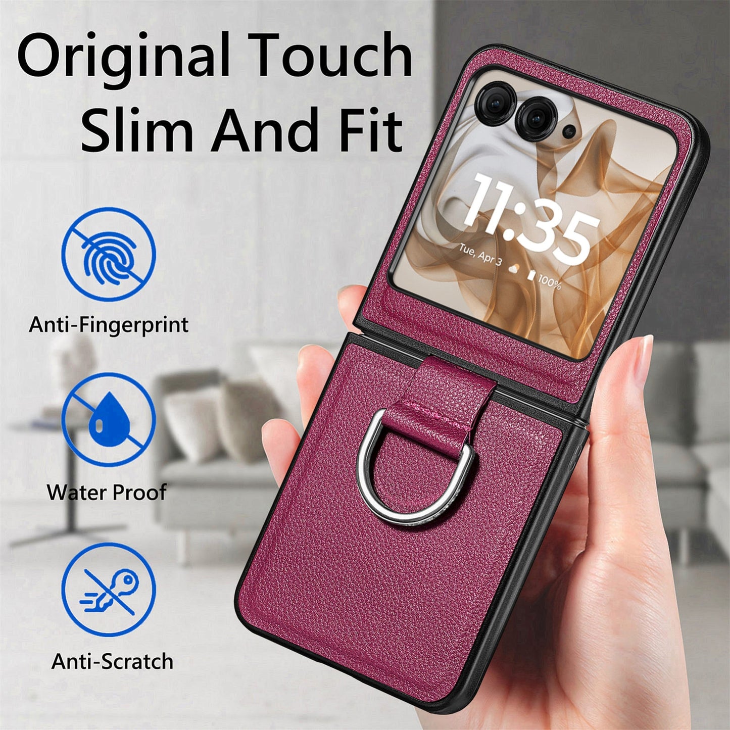 For Motorola Razr 50 Ultra Litchi Texture Leather Ring Fold Phone Case(Purple)