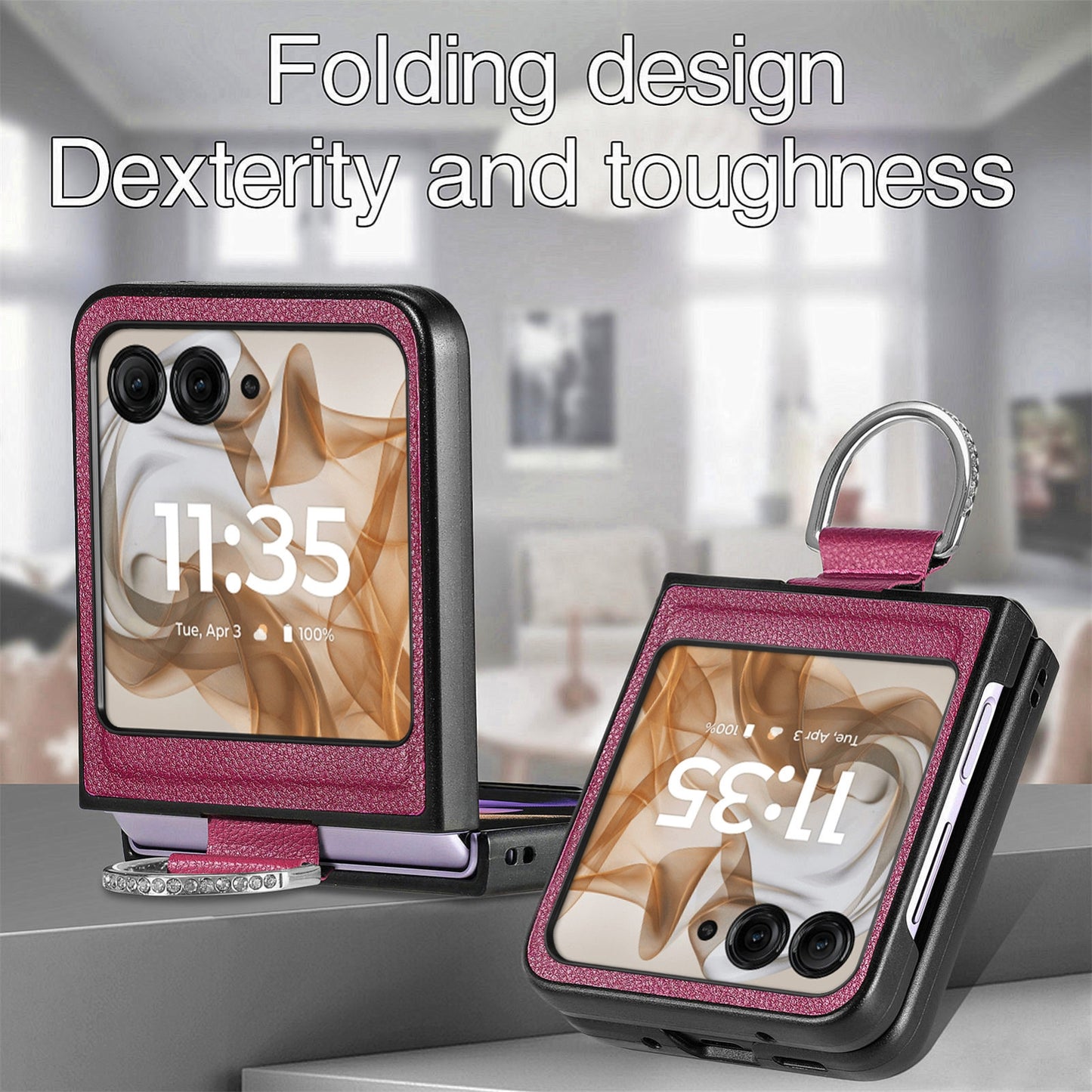 For Motorola Razr 50 Ultra Litchi Texture Leather Ring Fold Phone Case(Purple)