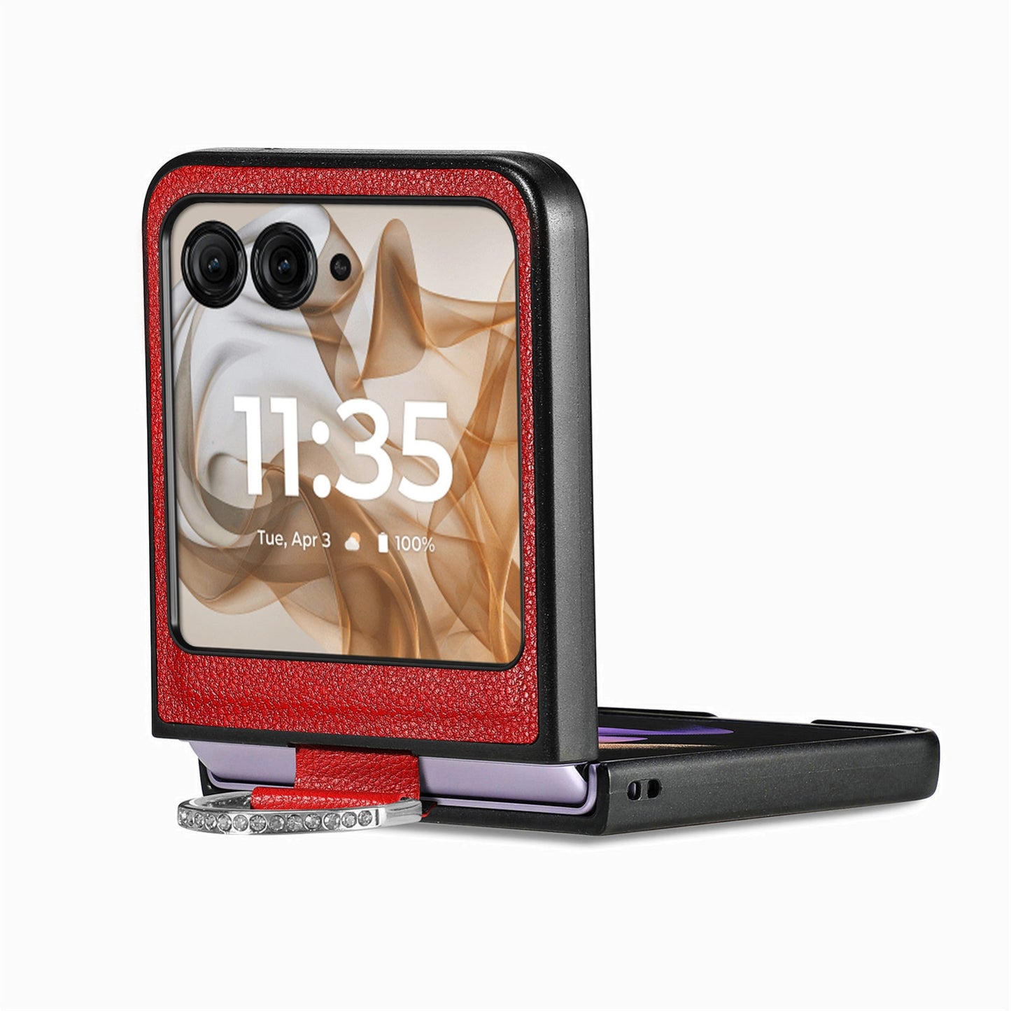 For Motorola Razr 50 Ultra Litchi Texture Leather Ring Fold Phone Case(Red)