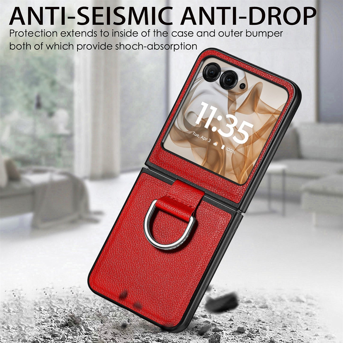 For Motorola Razr 50 Ultra Litchi Texture Leather Ring Fold Phone Case(Red)