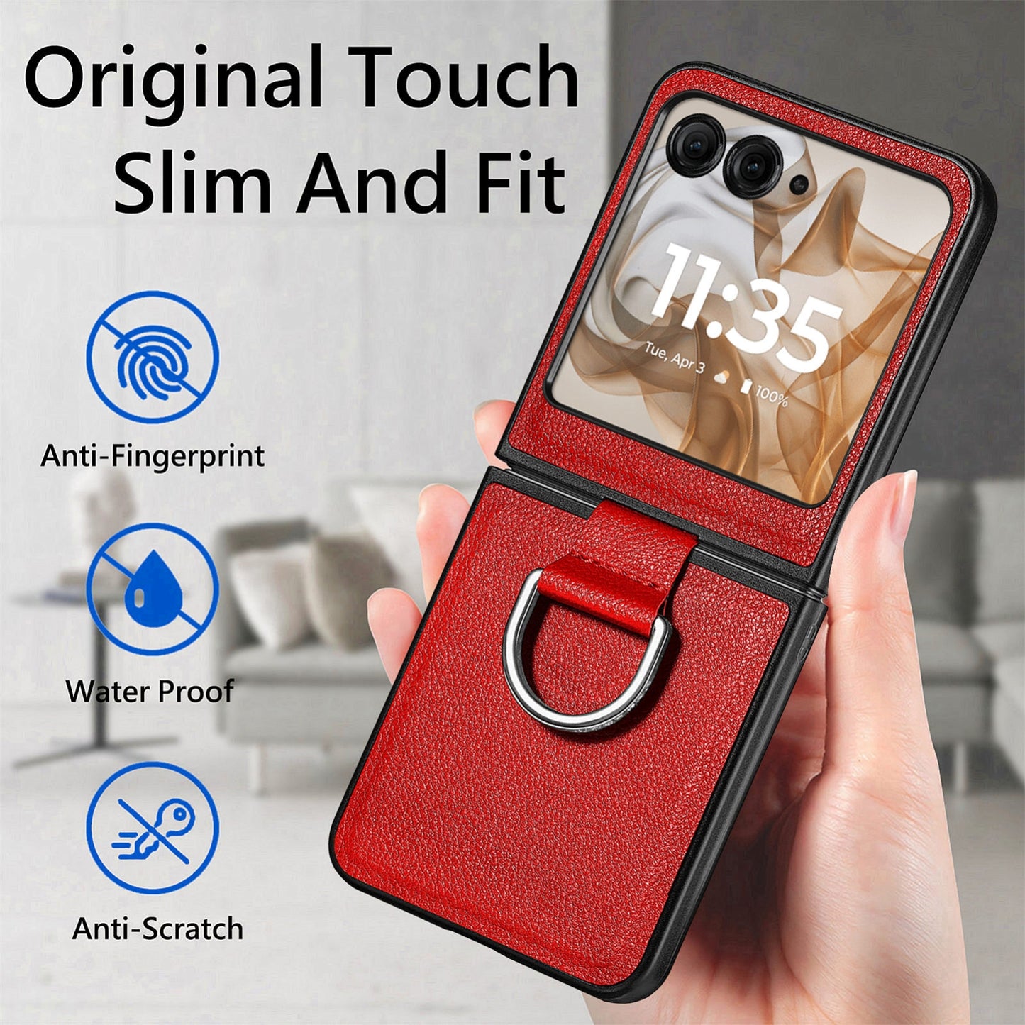 For Motorola Razr 50 Ultra Litchi Texture Leather Ring Fold Phone Case(Red)