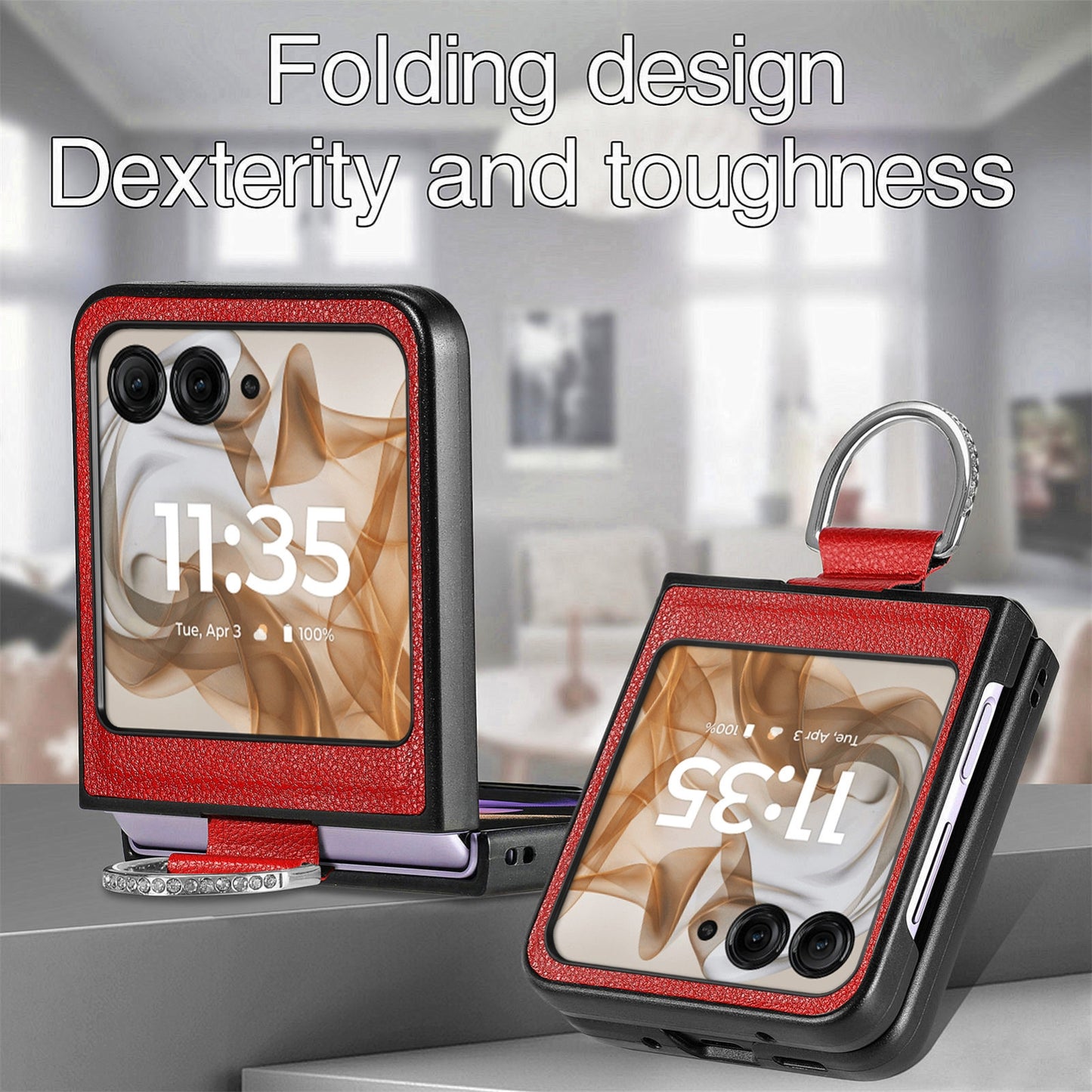 For Motorola Razr 50 Ultra Litchi Texture Leather Ring Fold Phone Case(Red)