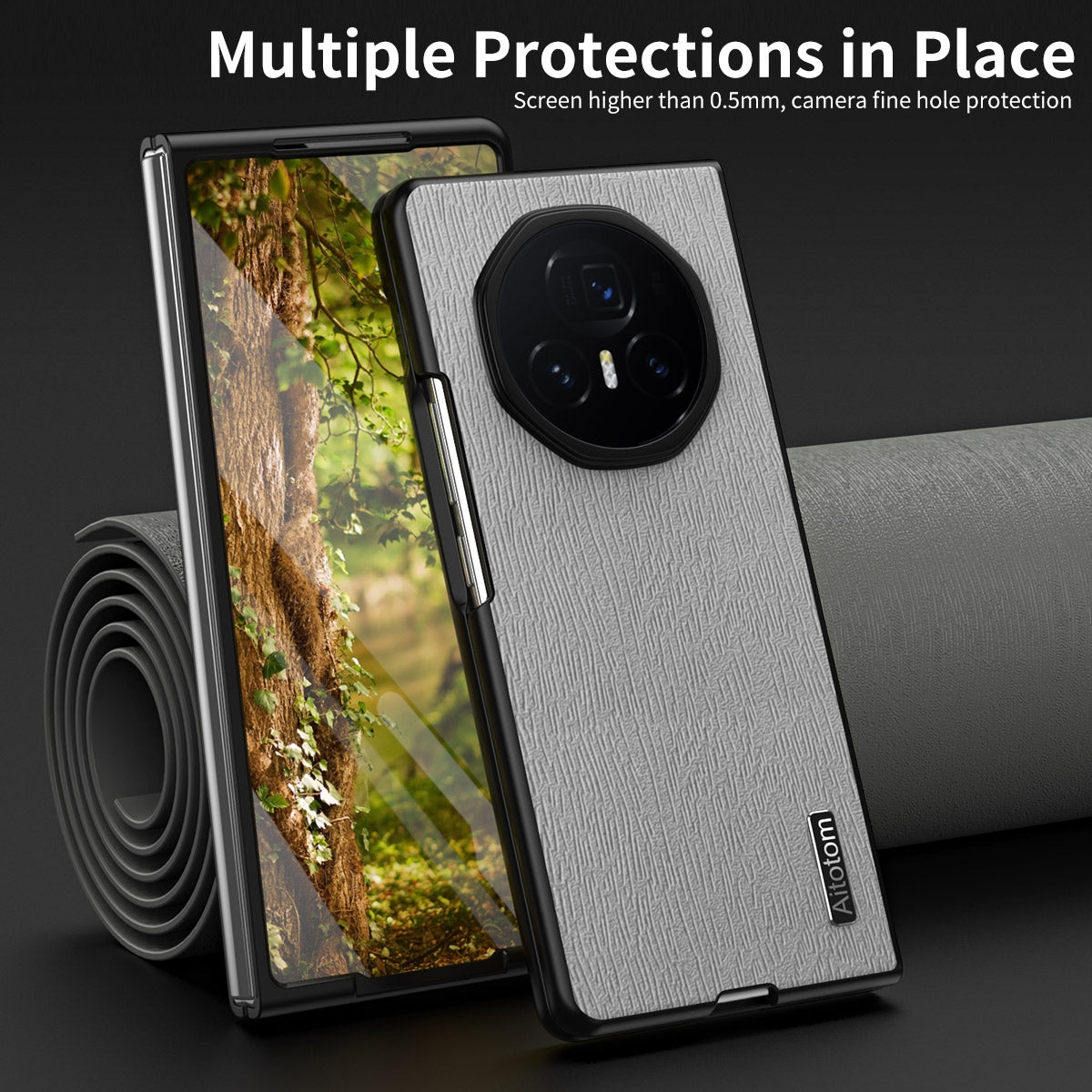 For Honor Magic V3 Tree Bark Leather Shockproof Phone Case(Brown)