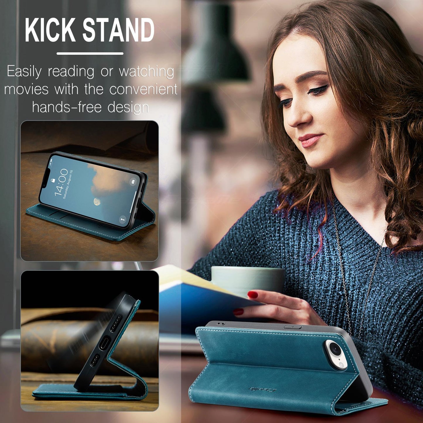 For iPhone 16e CaseMe 013 Multifunctional Horizontal Flip Leather Phone Case(Blue)