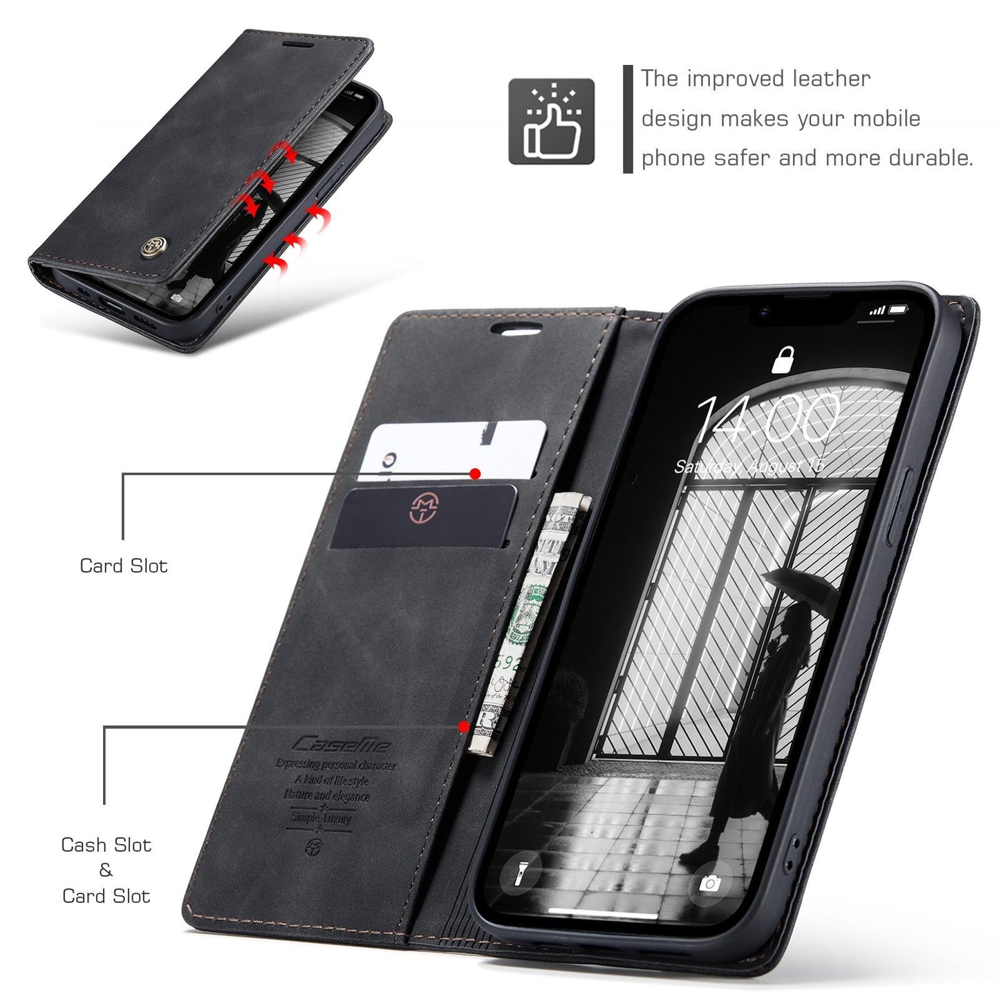 For iPhone 16e CaseMe 013 Multifunctional Horizontal Flip Leather Phone Case(Black)