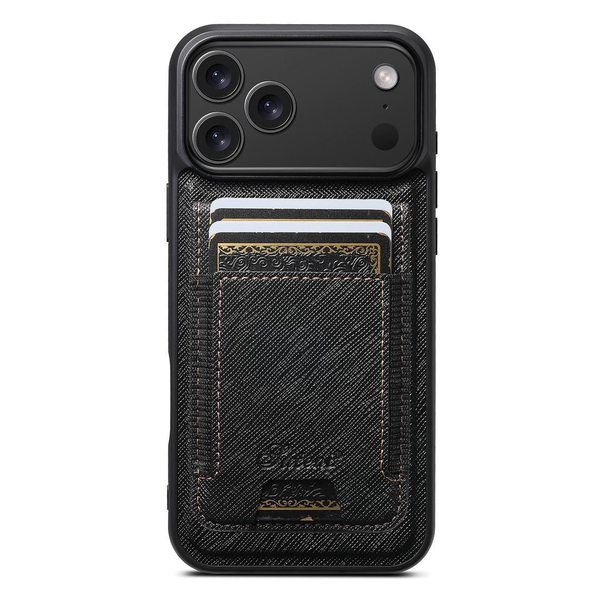 Compatible with iPhone 18 Pro Max Suteni H17 Cross Grain Leather MagSafe Detachable Wallet Phone Case - Black