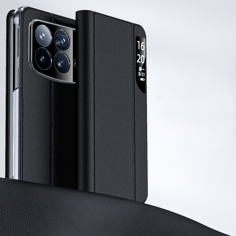 For Xiaomi Mix Fold 4 Side Display Suction Holder Flip Leather Phone Case(Black)