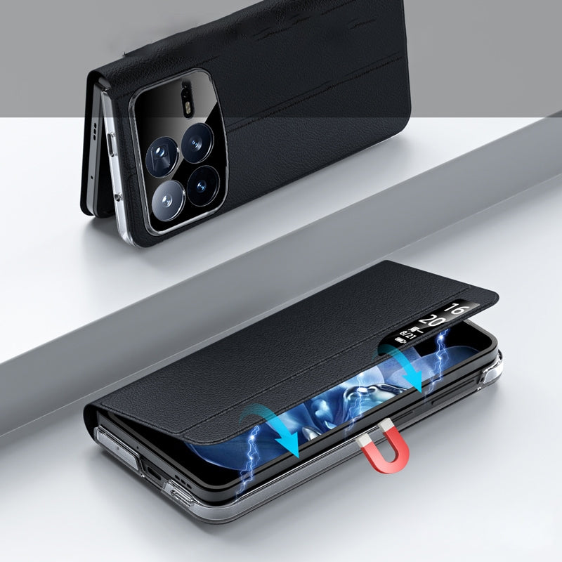 For Xiaomi Mix Fold 4 Side Display Suction Holder Flip Leather Phone Case(Black)