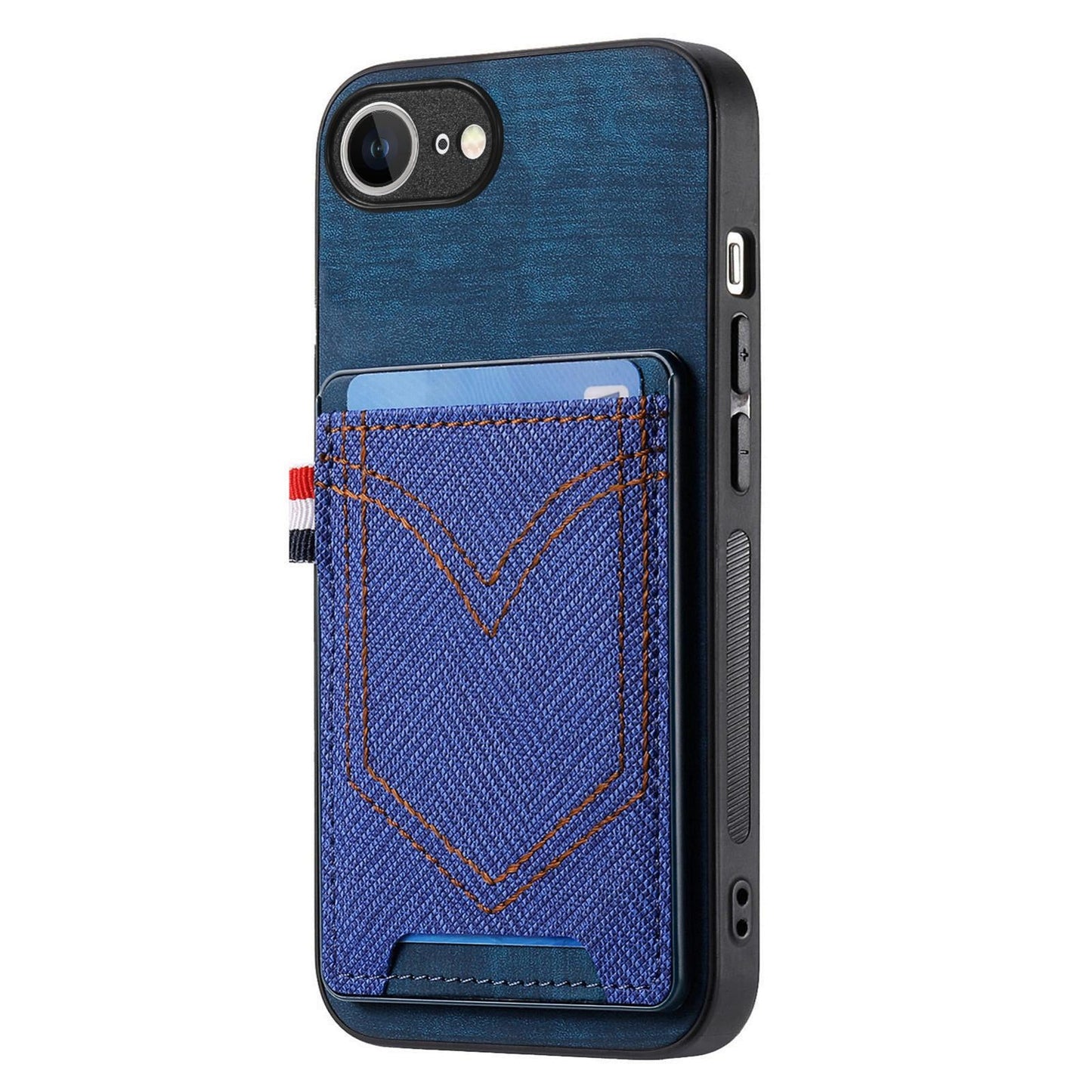 For iPhone 16e Denim Texture Leather Skin Phone Case with Card Slot(Blue)