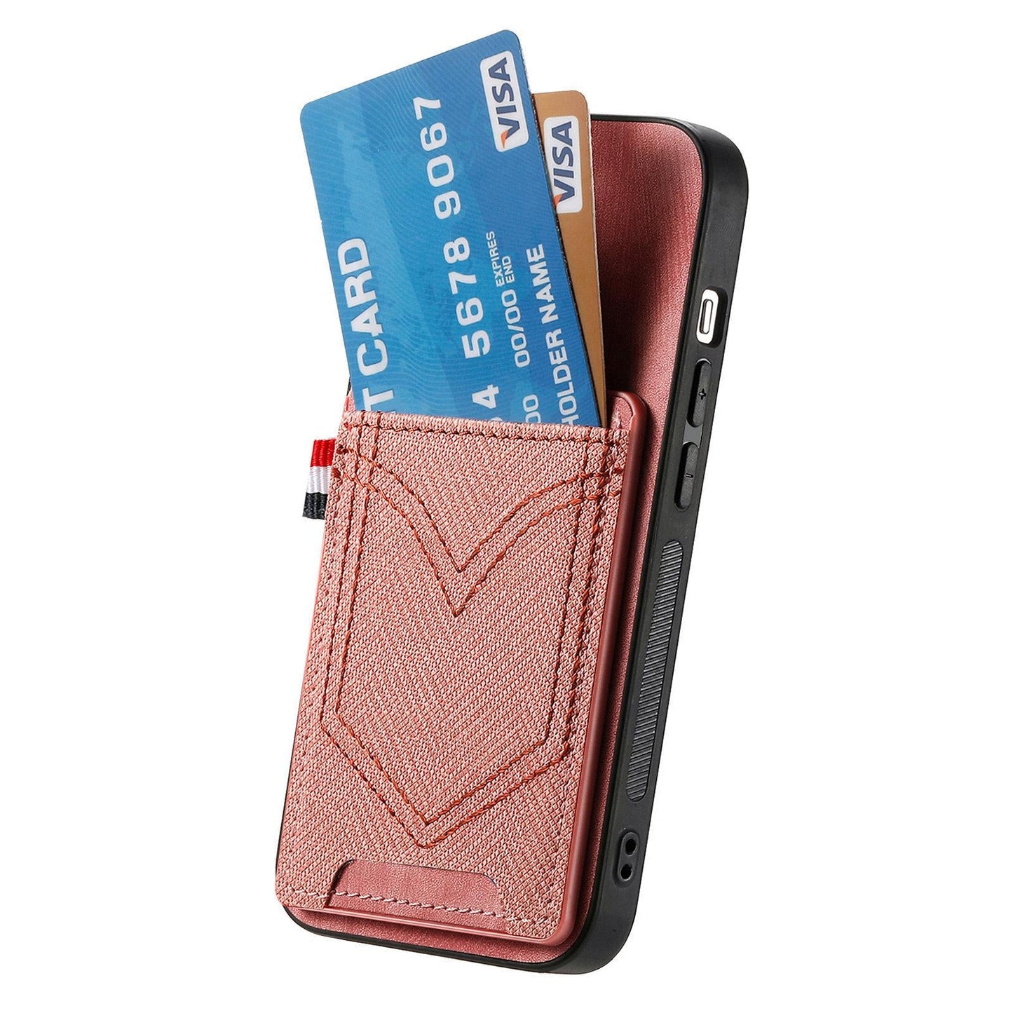 For iPhone 16e Denim Texture Leather Skin Phone Case with Card Slot(Pink)