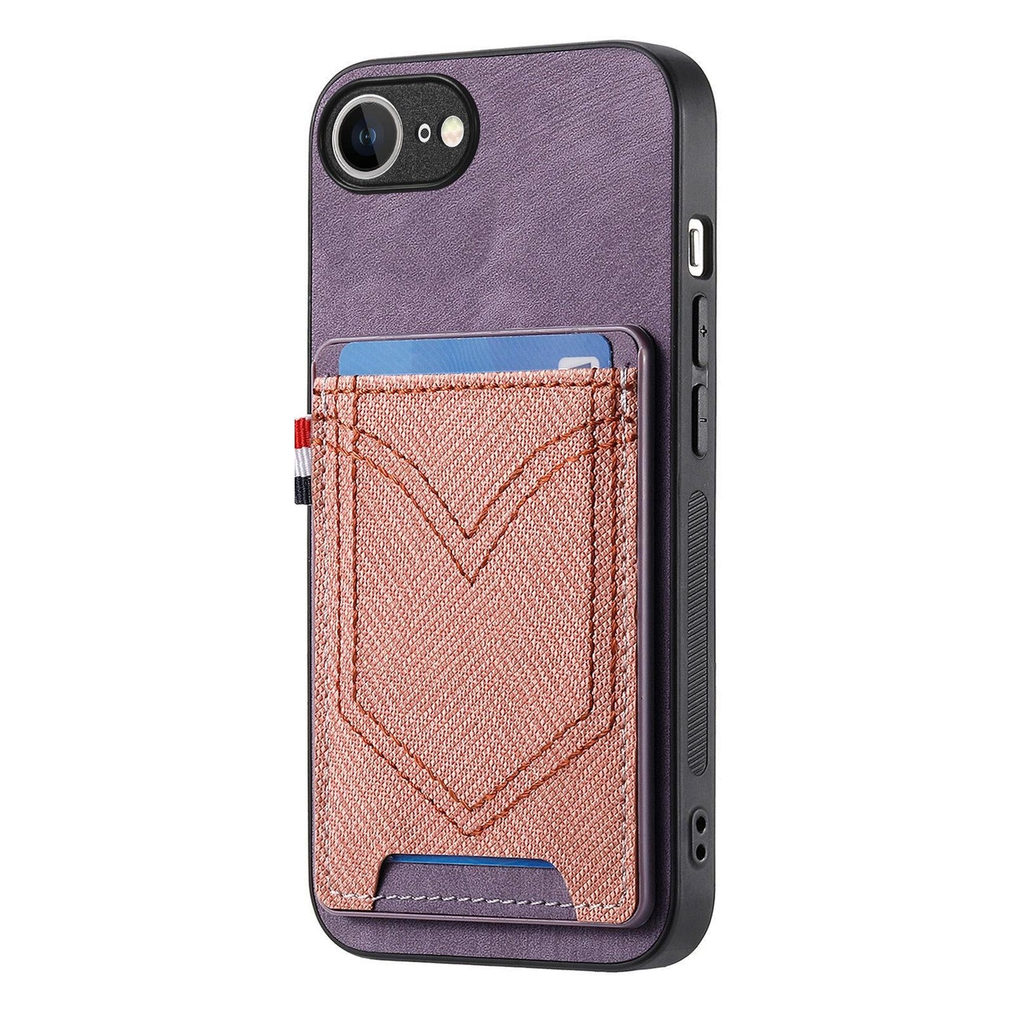 For iPhone 16e Denim Texture Leather Skin Phone Case with Card Slot(Purple)