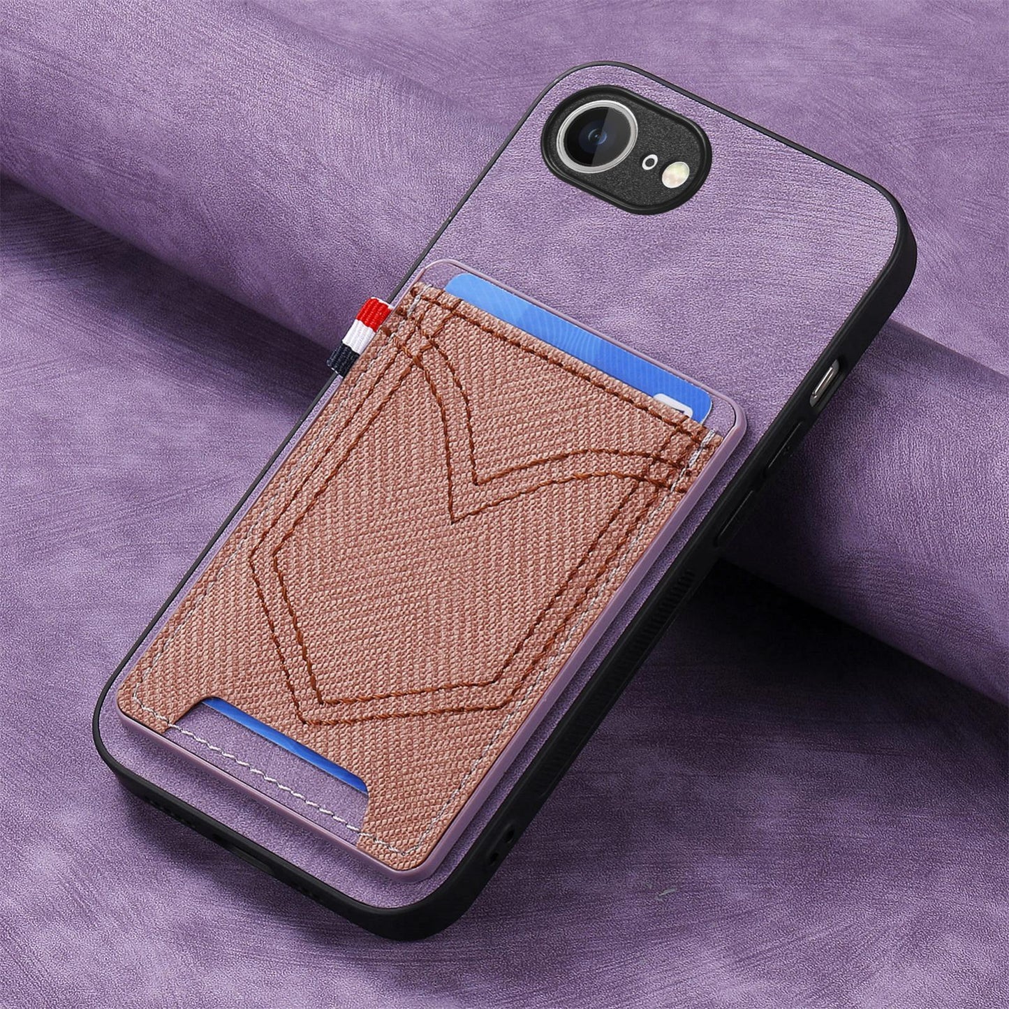 For iPhone 16e Denim Texture Leather Skin Phone Case with Card Slot(Purple)