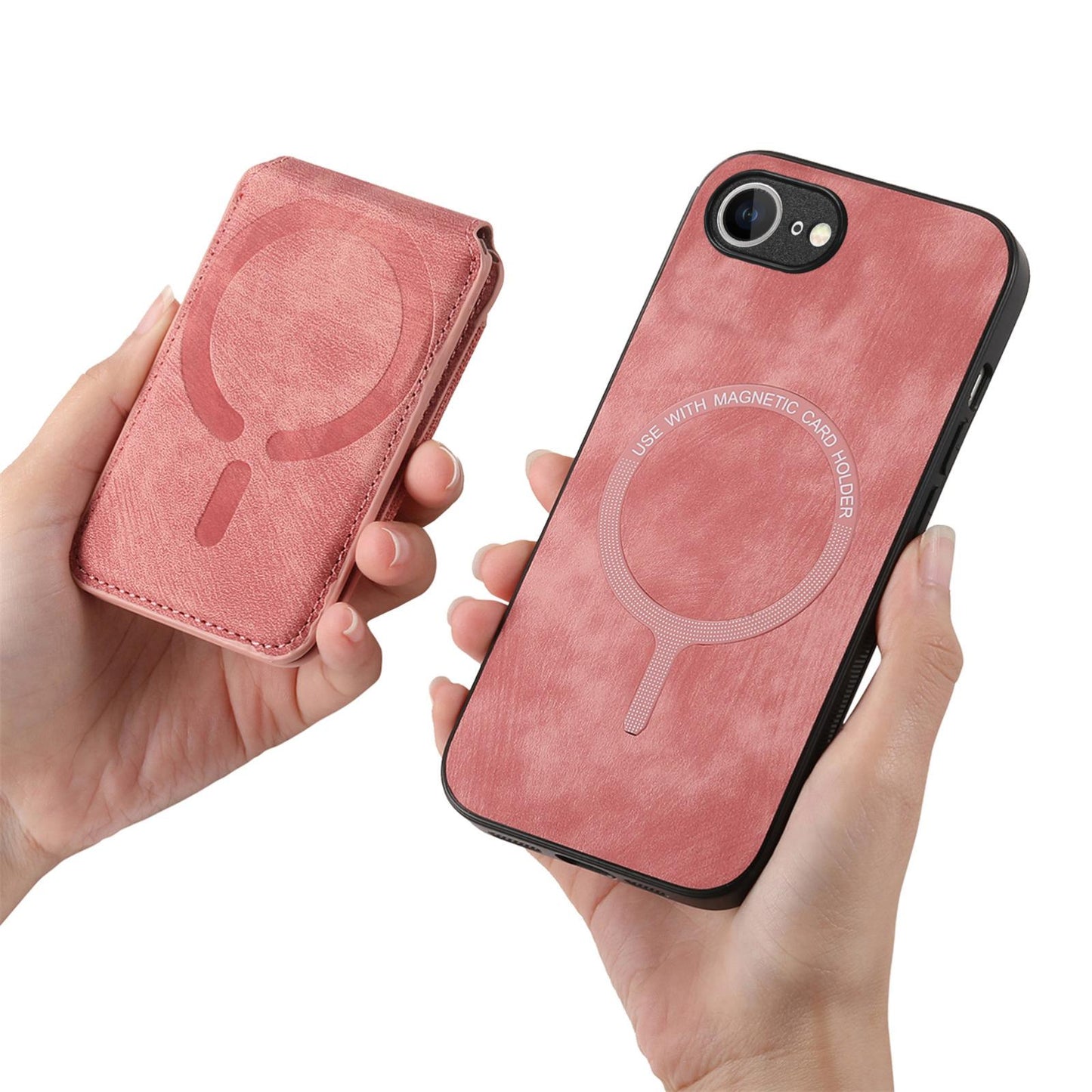 For iPhone 16e Retro Splitable Magnetic Stand Card Bag Leather Phone Case(Pink)