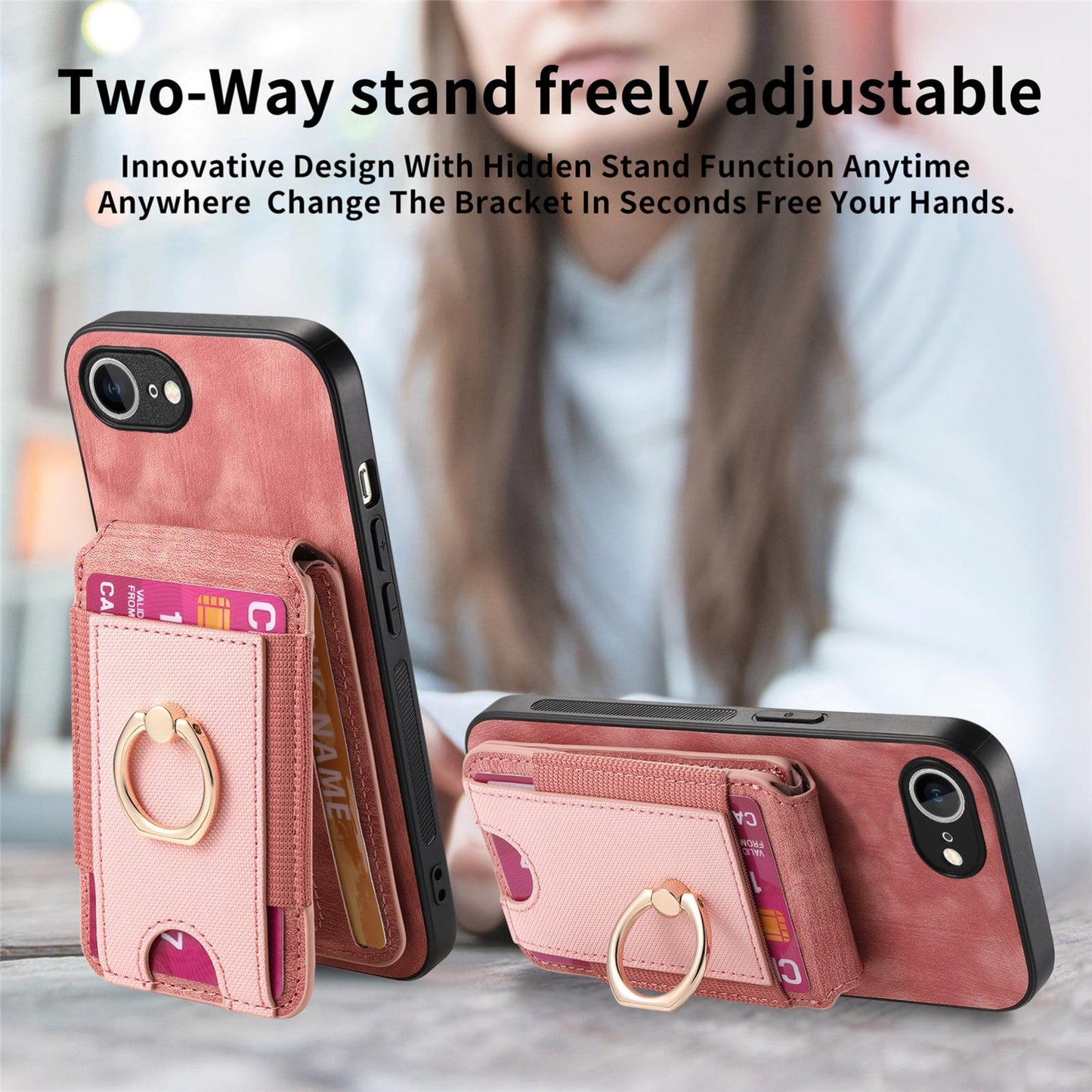 For iPhone 16e Retro Splitable Magnetic Stand Card Bag Leather Phone Case(Pink)