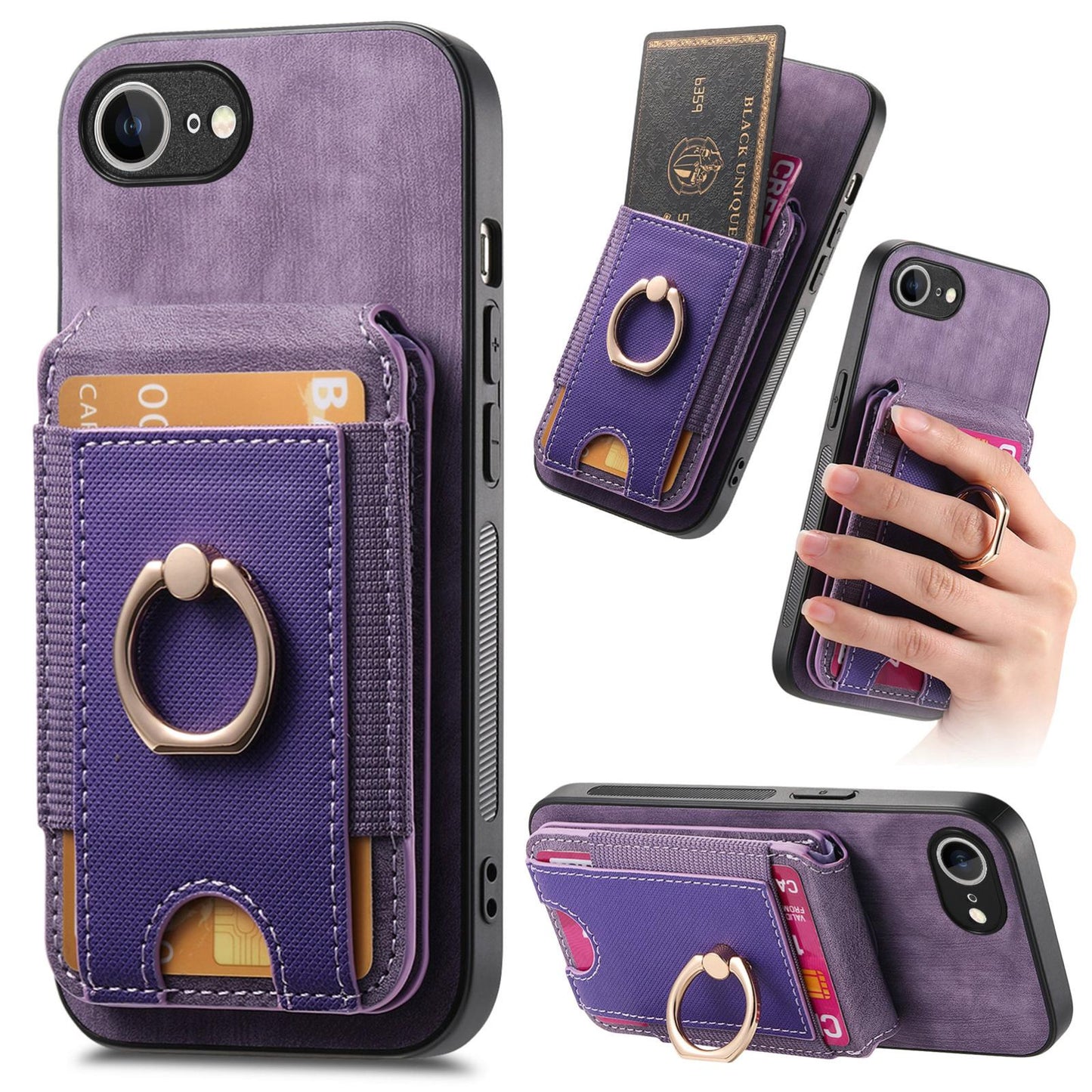 For iPhone 16e Retro Splitable Magnetic Stand Card Bag Leather Phone Case(Purple)