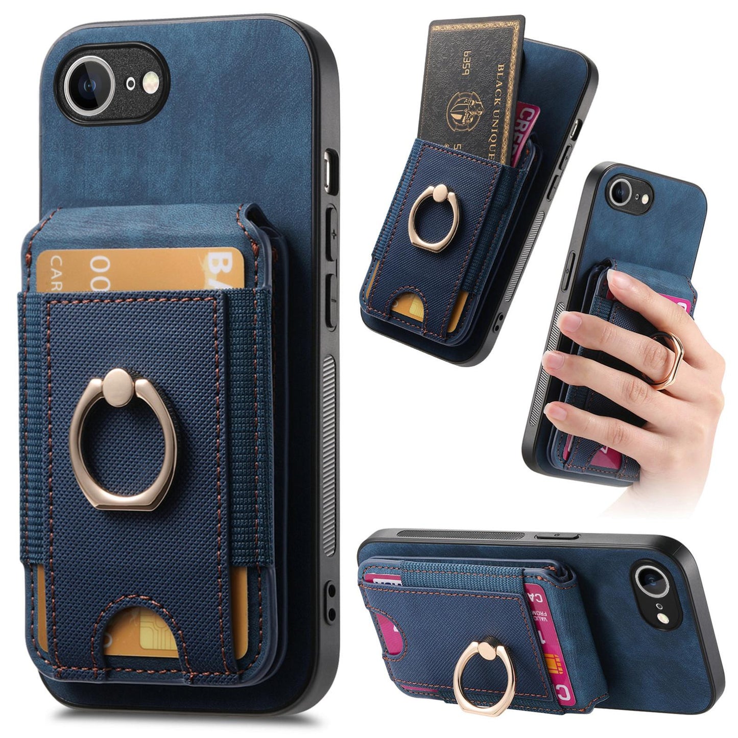 For iPhone 16e Retro Splitable Magnetic Stand Card Bag Leather Phone Case(Blue)