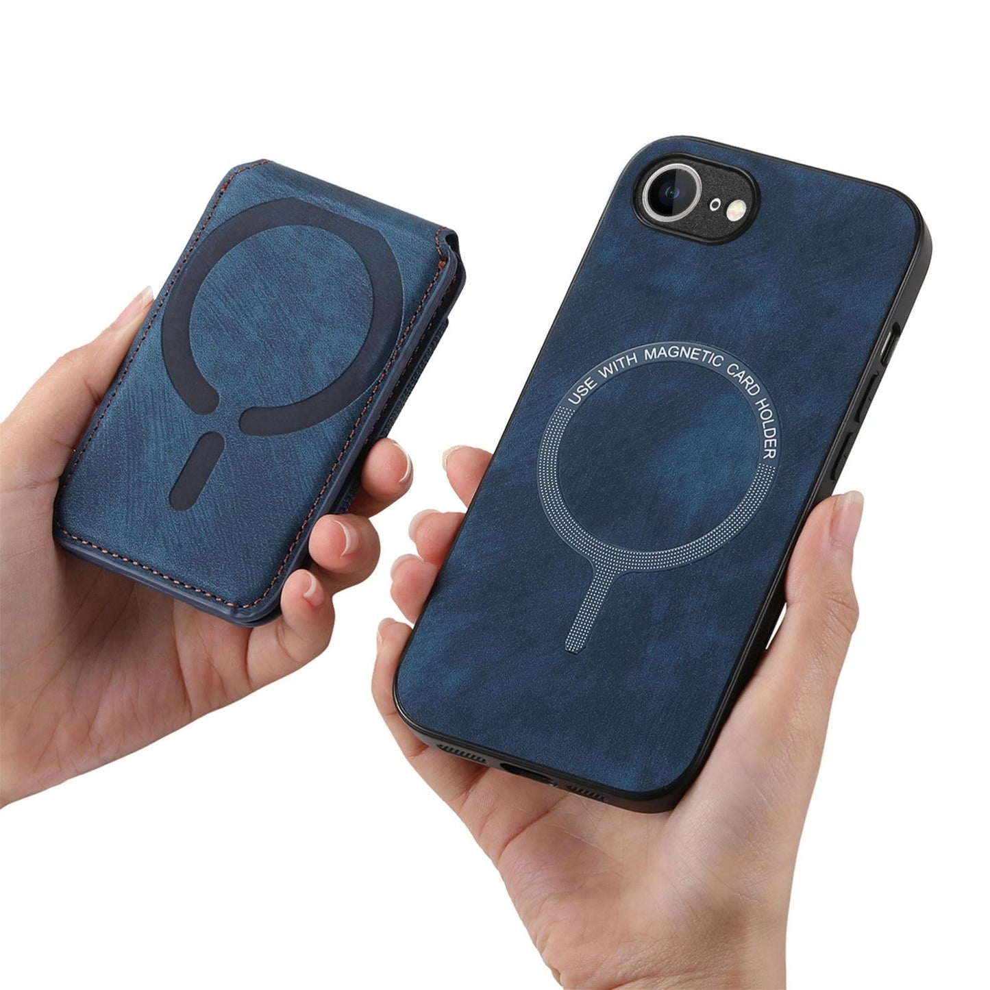 For iPhone 16e Retro Splitable Magnetic Stand Card Bag Leather Phone Case(Blue)