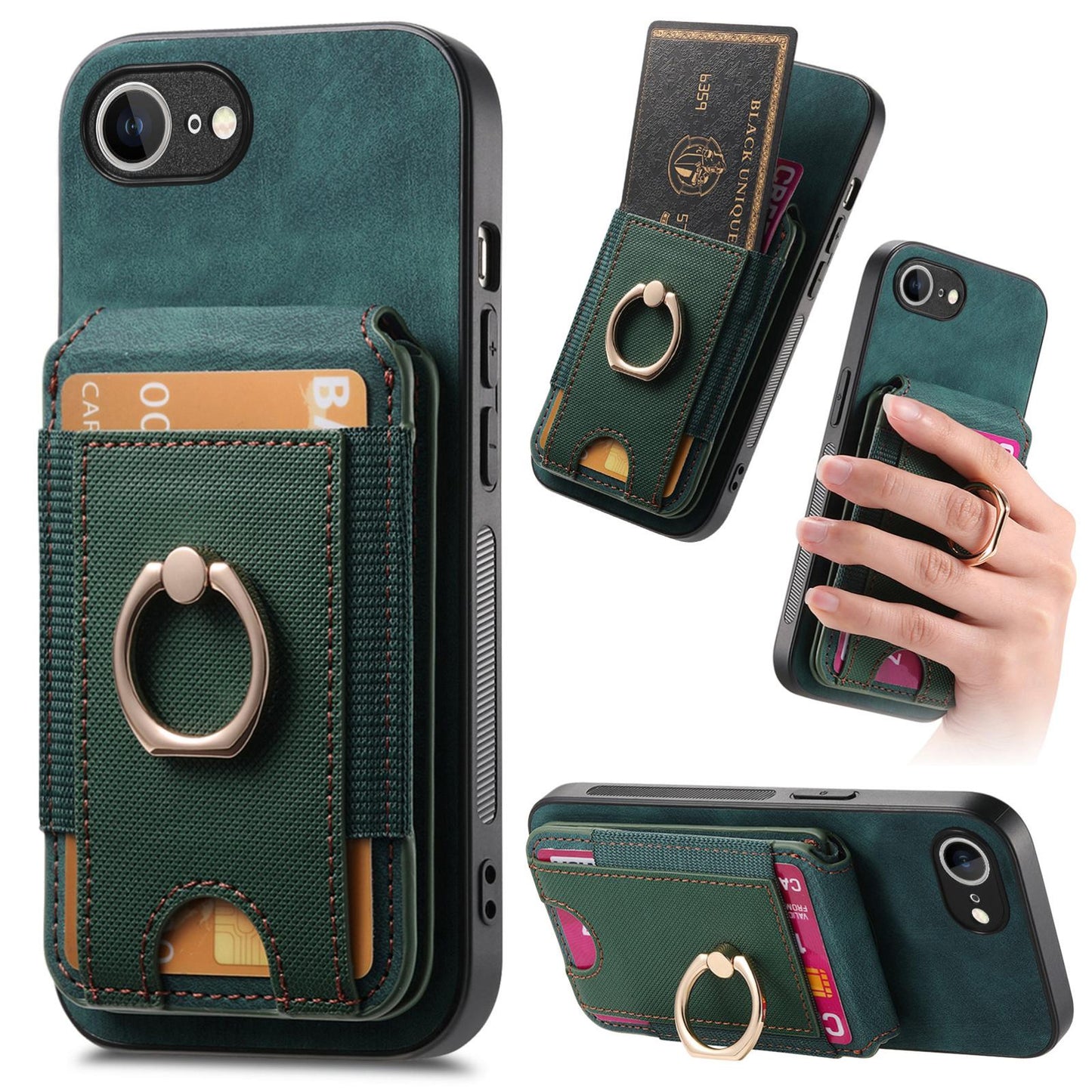 For iPhone 16e Retro Splitable Magnetic Stand Card Bag Leather Phone Case(Green)