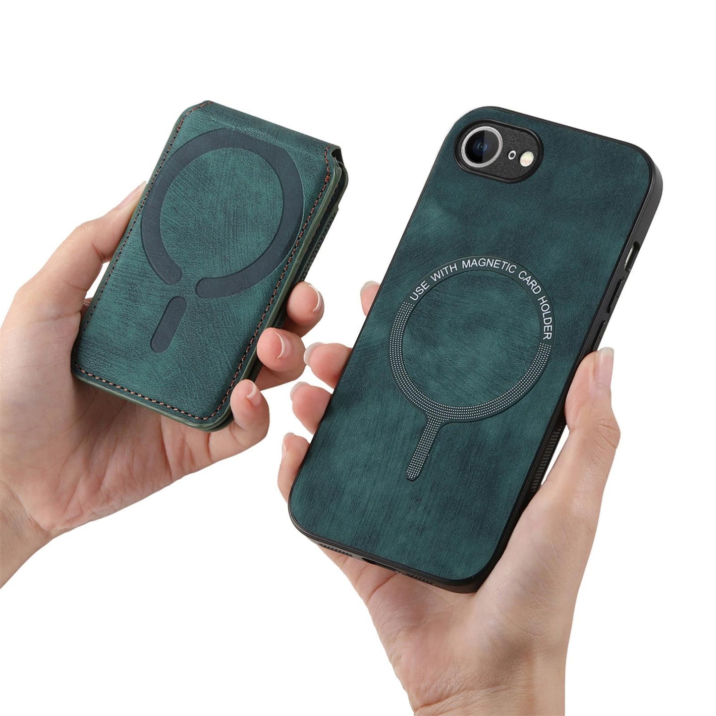 For iPhone 16e Retro Splitable Magnetic Stand Card Bag Leather Phone Case(Green)