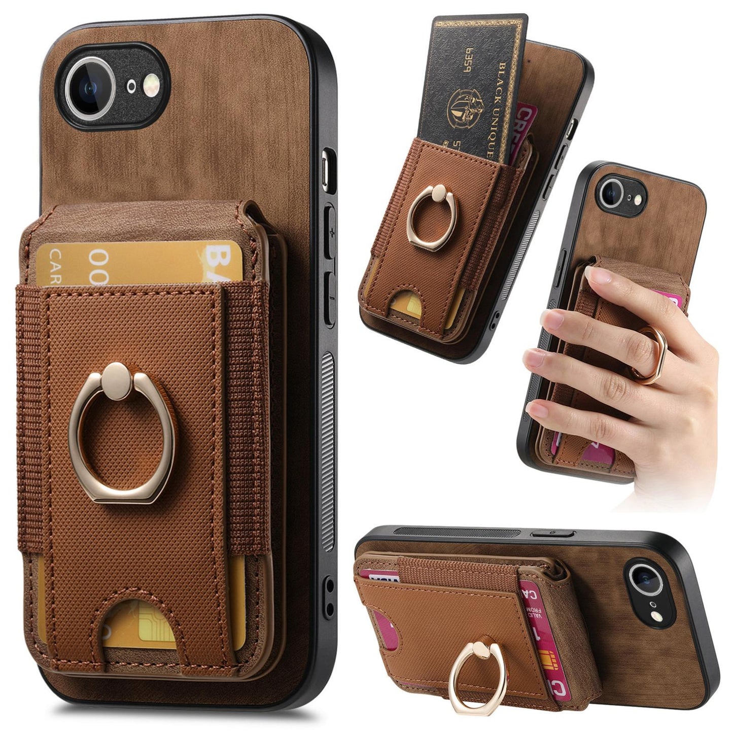 For iPhone 16e Retro Splitable Magnetic Stand Card Bag Leather Phone Case(Brown)