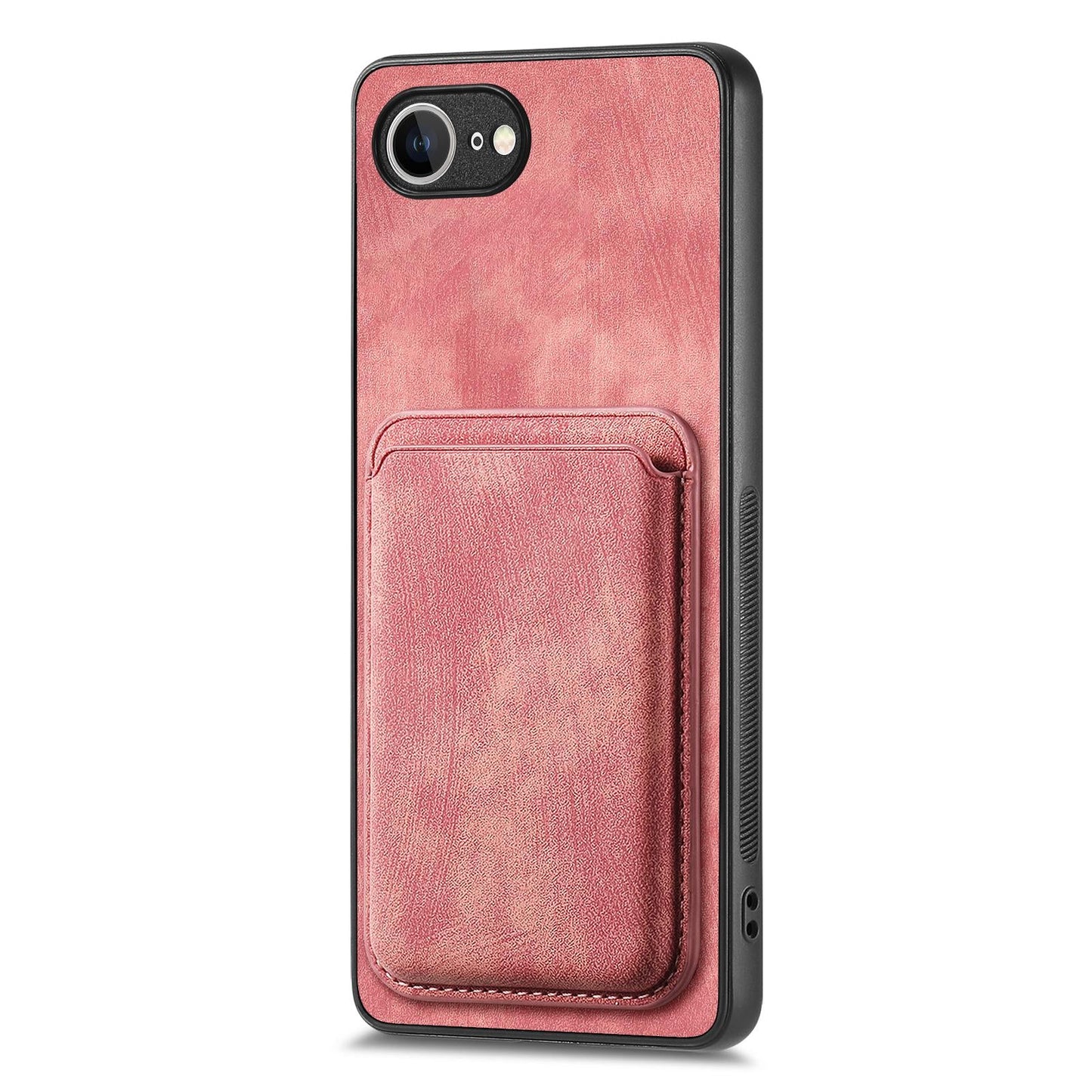For iPhone 16e Retro Leather Card Bag Magnetic Phone Case(Pink)