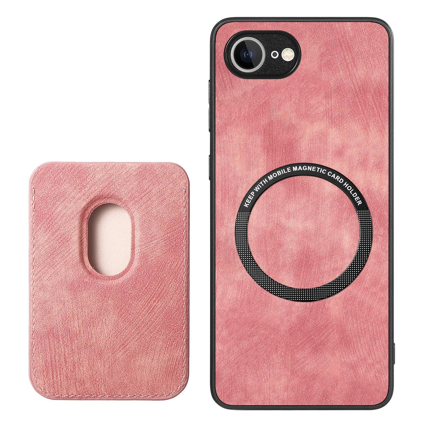 For iPhone 16e Retro Leather Card Bag Magnetic Phone Case(Pink)