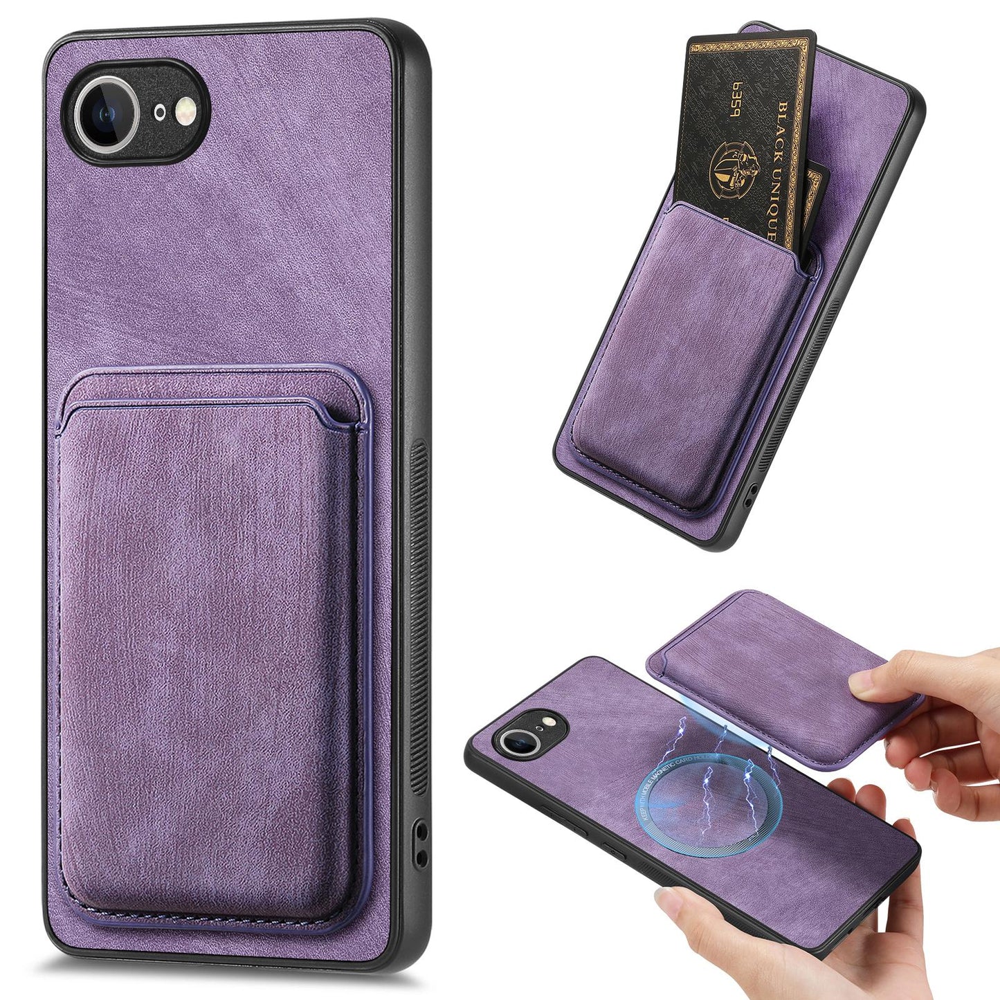For iPhone 16e Retro Leather Card Bag Magnetic Phone Case(Purple)